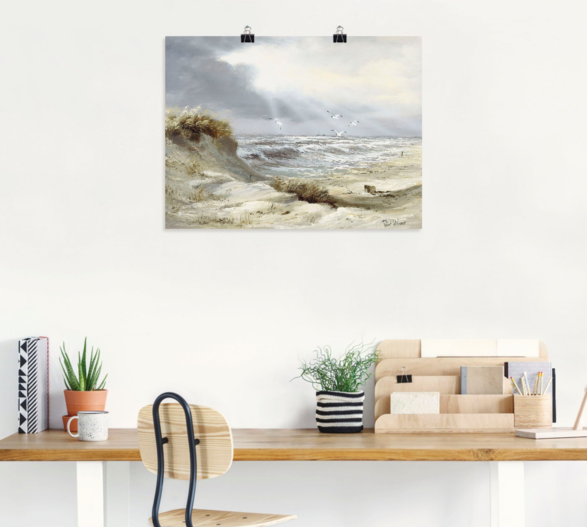 Artland Wandbild Dünen als Poster oder in St), Größen Leinwandbild, an (1 stürmischen Wandaufkleber versch. der Küste See