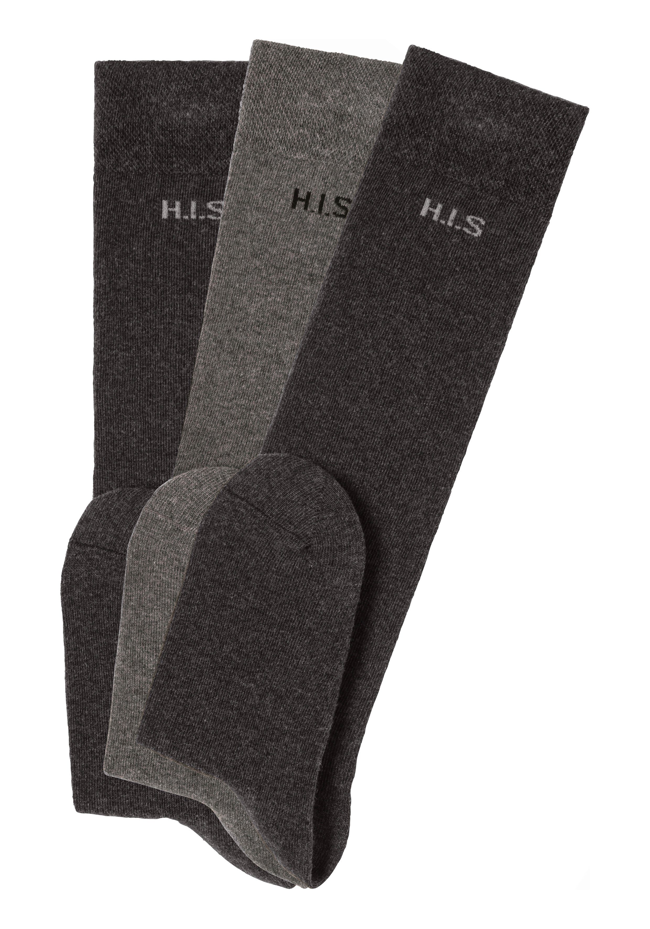 H.I.S Kniestrümpfe ohne (3-Paar) Bündchen anthrazit-grau einschneidendes