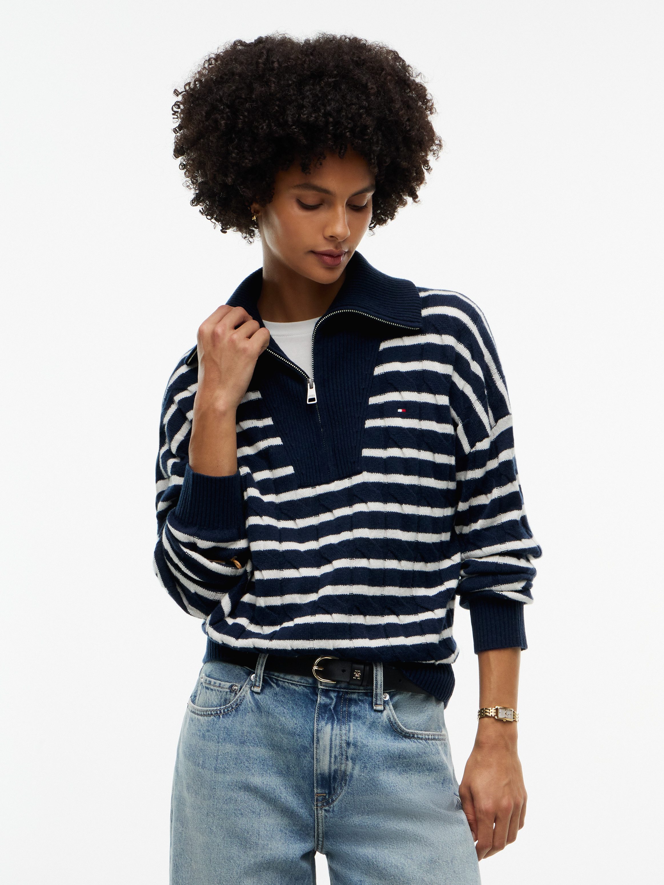 Tommy Hilfiger Troyer SOFT WOOL CABLE 1/2 ZIP LS SWT aus reiner Wolle, mit Zopfmuster