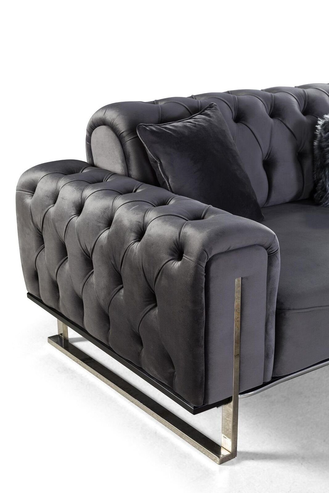 JVmoebel 3-Sitzer Chesterfield Sofa Sitz Textil Polster Made Plätzer Sofa Grau Teile, in Couchen, 3 1 Europa