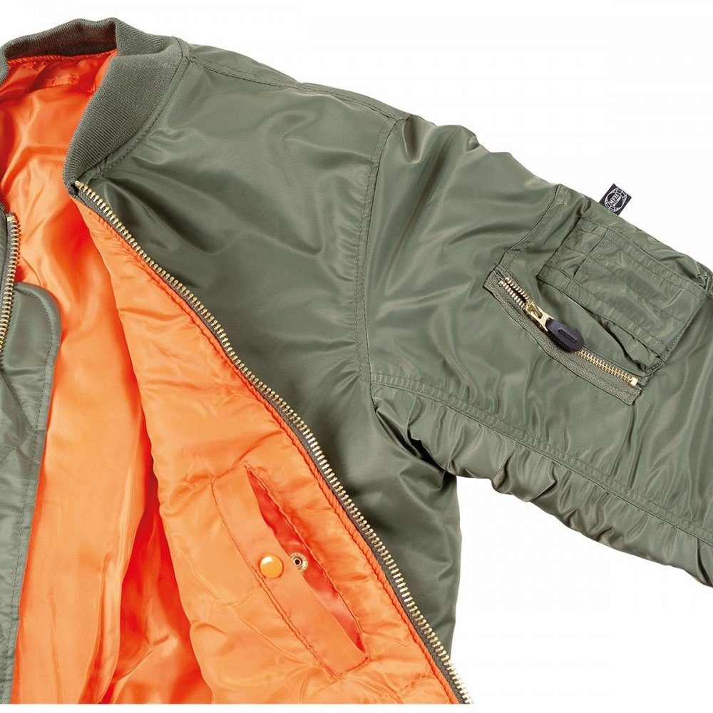 MFH Bomberjacke US Pilotenjacke MA1, Mod., oliv - S Paspeltaschen mit Patte und Druckknopf