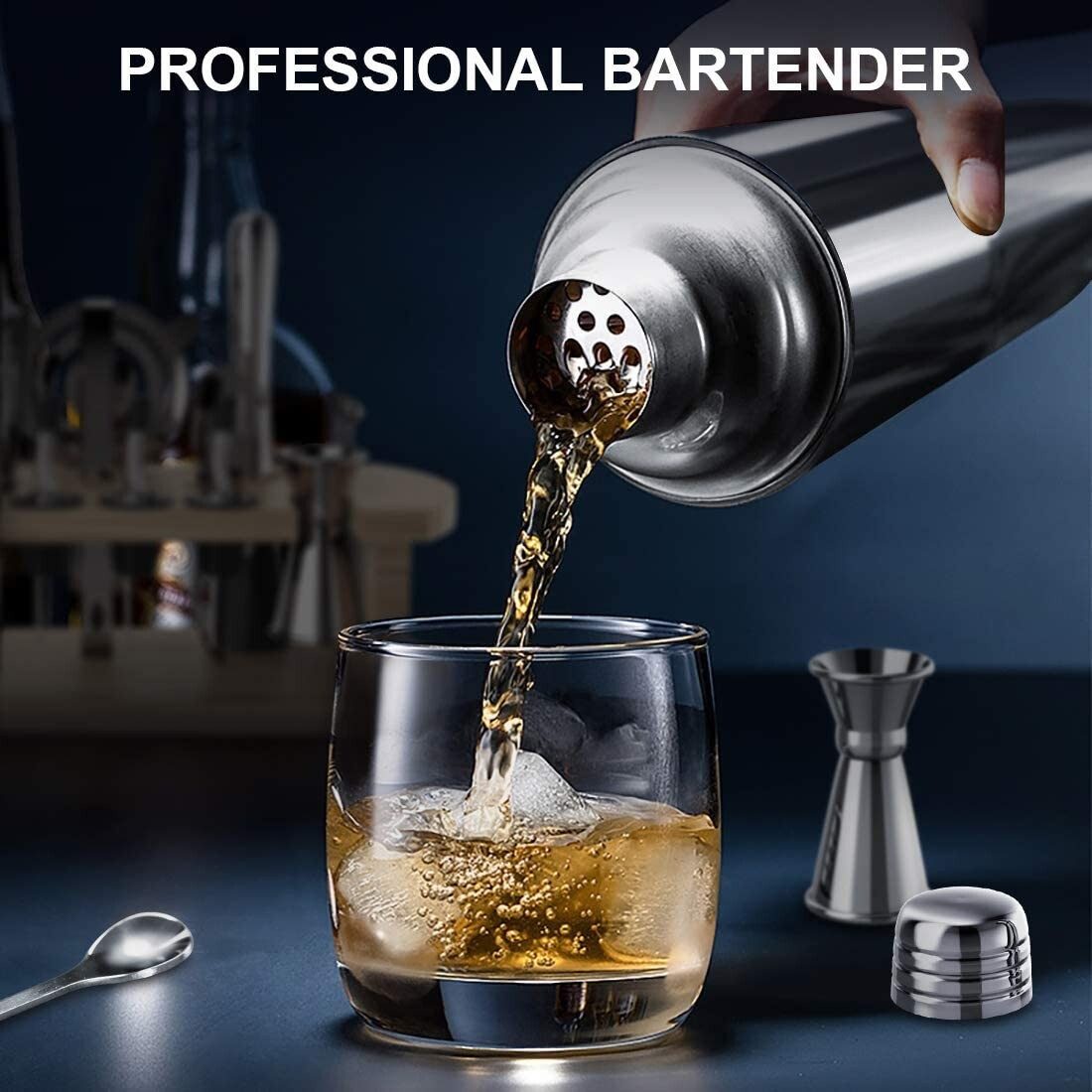 Faizee Möbel Cocktail Shaker Cocktail Shaker Set: 750 ml Edelstahl Martini Shaker 11 tlg, Rostfrei, (11-tlg)