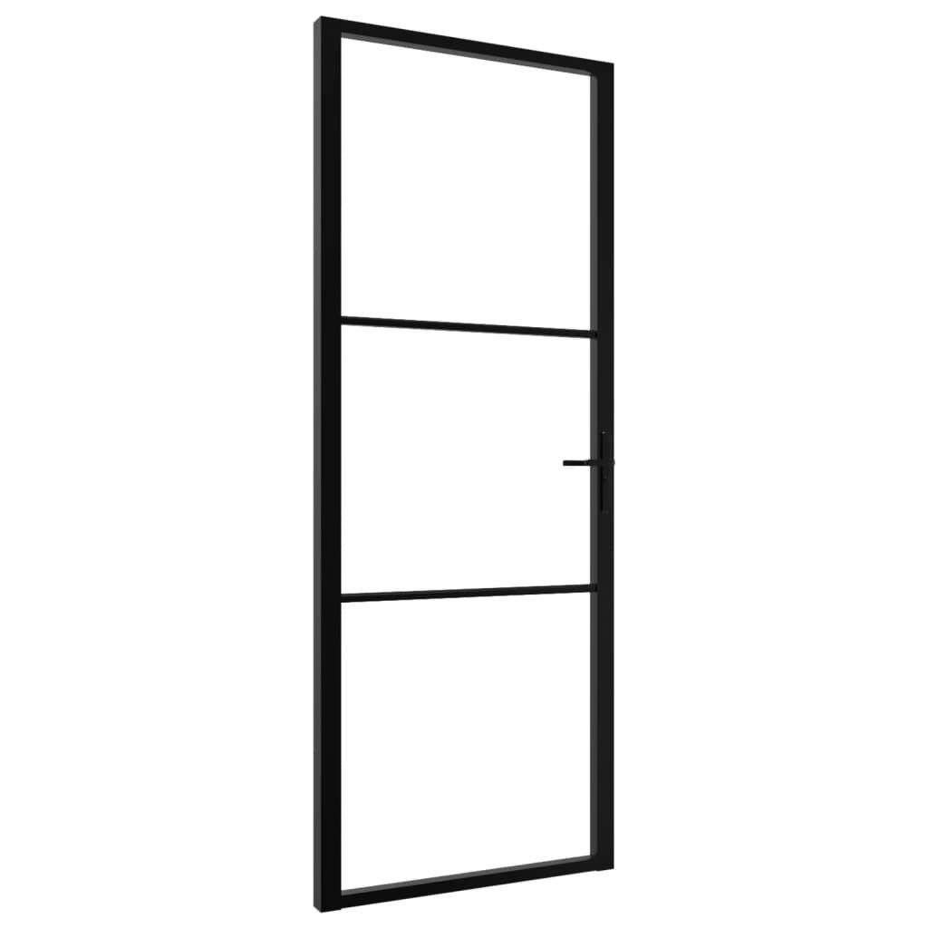 vidaXL Haustür Innentür ESG Glas und Aluminium 76x201,5 cm Schwarz (1-St)
