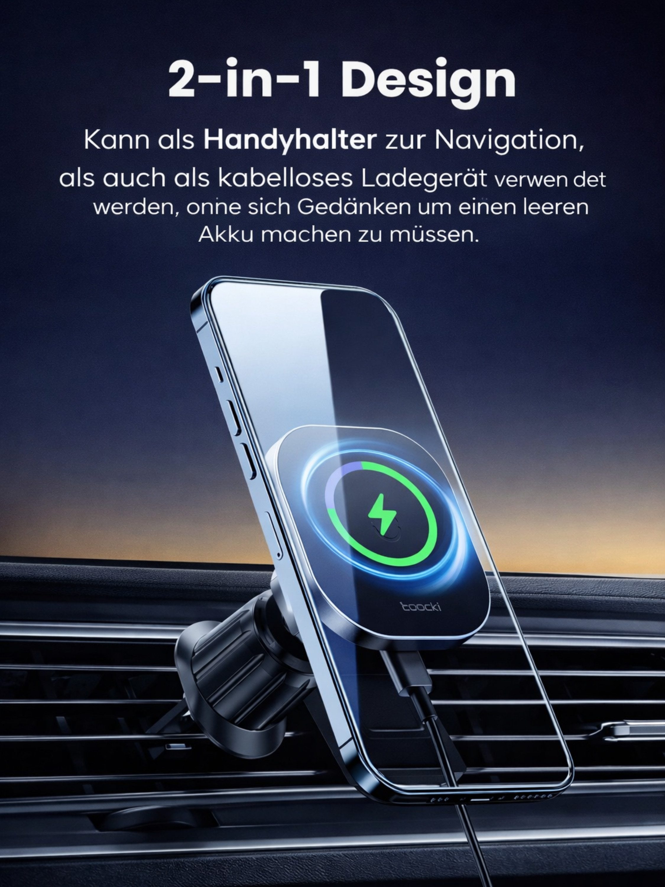 RUHE Handy-Halterung Wireless Charger Kabelloses Laden Auto Handy Halterung 15W, (bis 7 Zoll, Packung, 1-tlg., Magnetische Handyhalterung, Handyhalterung Magnet – Bild 2 von 5