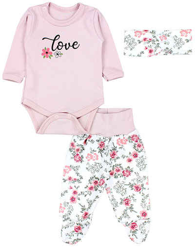 TupTam Erstausstattungspaket Baby Mädchen Jungen Bekleidungsset Langarmbody Hose Mütze mit Spruch