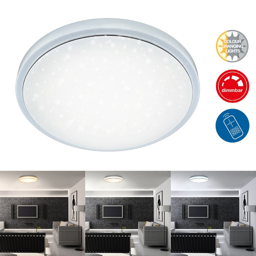 Briloner Leuchten LED Deckenleuchte 3334-016, Dimmfunktion, LED fest integriert, 2700K - Extra-Warmweiß, Sternenhimmel, CCT, dimmbar, Nachtlichtfunktion, Fernbedienung, LED