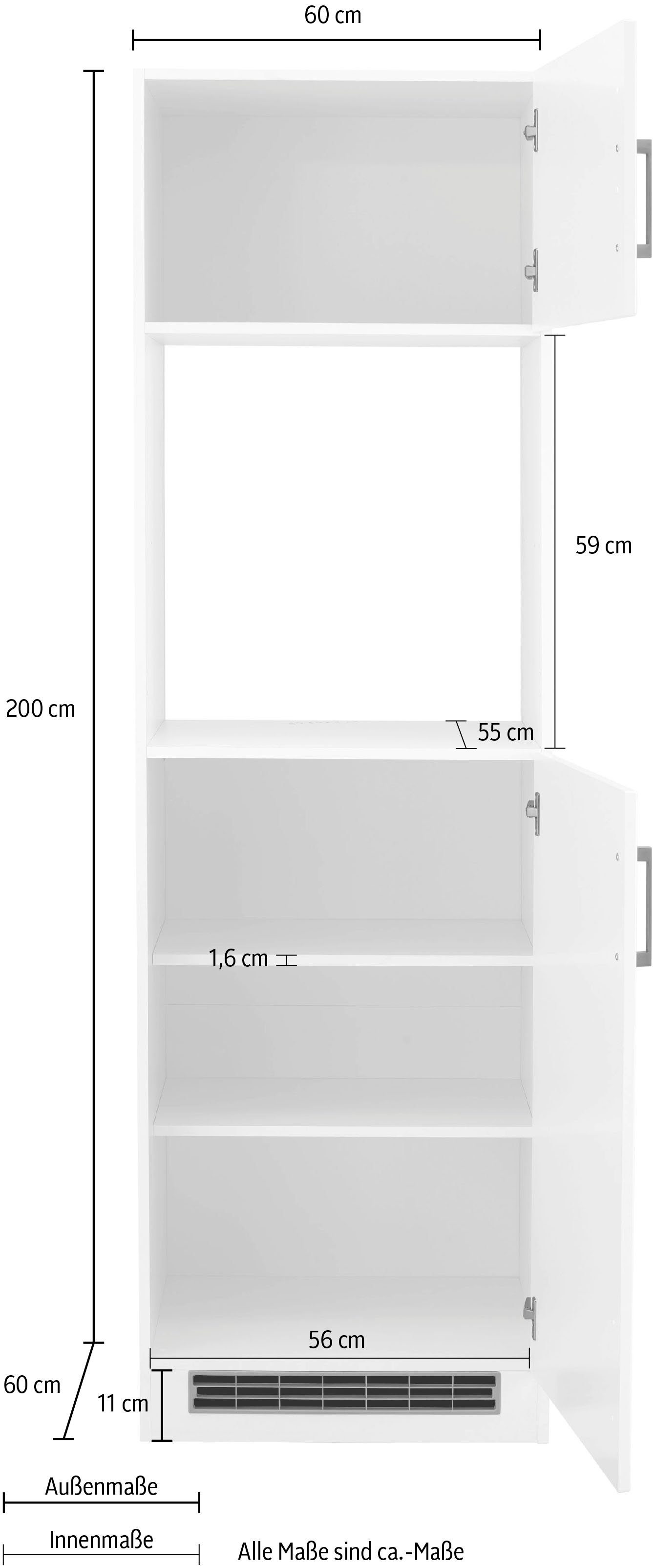 HELD MÖBEL Backofenumbauschrank MDF Tinnum 200 cm für 60 cm | Backofen Fronten, weiß weiß hoch, breit, Metallgriffe