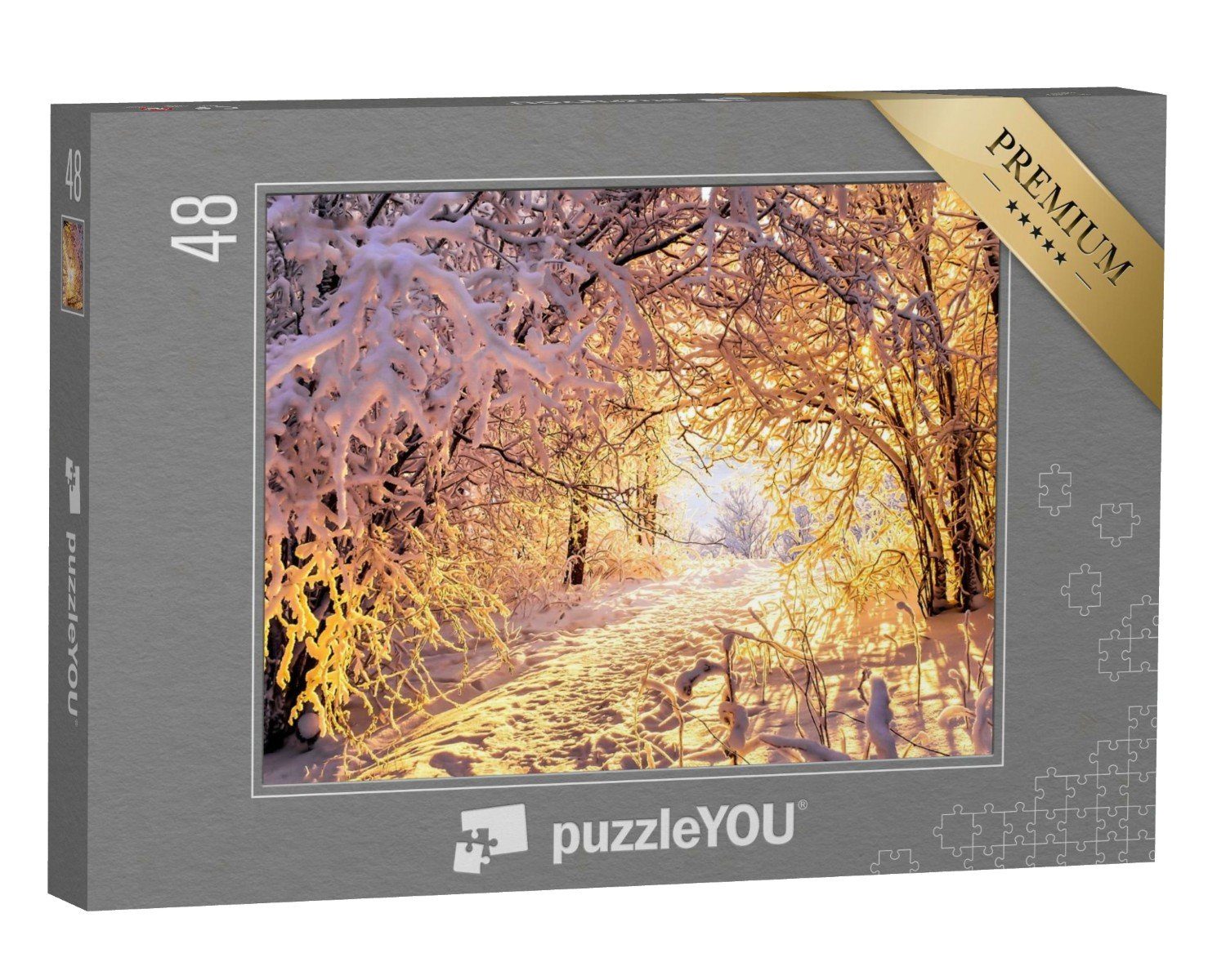 puzzleYOU Puzzle Schneebedeckte Bäume im Sonnenuntergang, 48 Puzzleteile, puzzleYOU-Kollektionen Winter, Himmel & Jahreszeiten