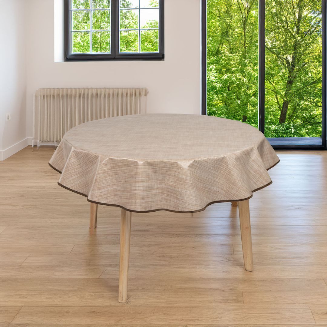 laro Tischdecke 140cm runde Wachstuchtischdecke Saum-Eingefasst Leinenoptik – Bild 3 von 5
