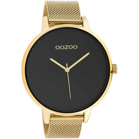 OOZOO Quarzuhr Oozoo Damen Armbanduhr gold Analog C10553, Damenuhr rund, extra groß (ca. 48mm) Edelstahlarmband, Fashion-Style