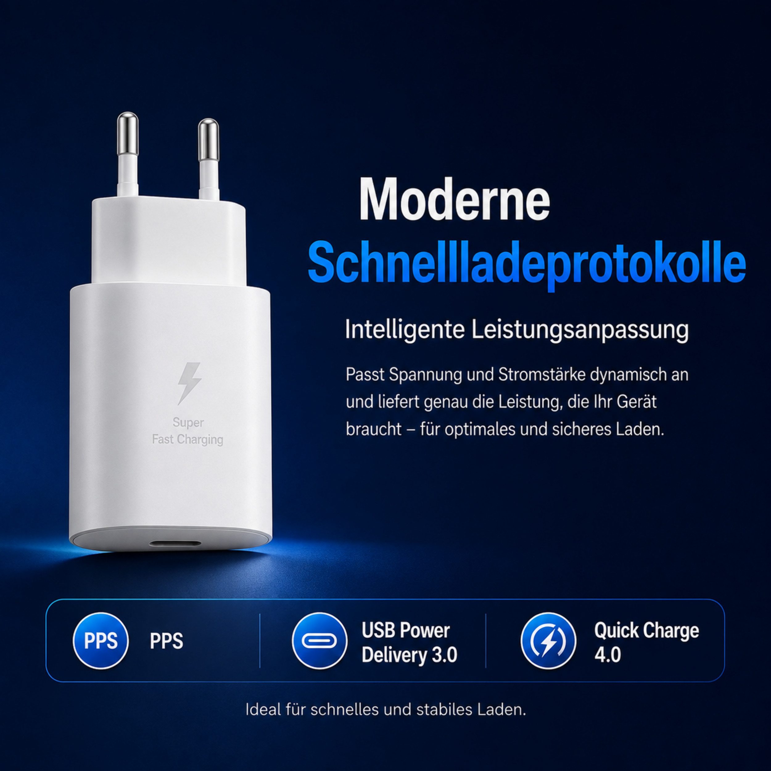 PlugUp 25W USB-C Schnellladegerät mit USB-C Ladekabel für Samsung Galaxy Smartphone-Ladegerät (3000 mA, Set, Inkl. USB-C Ladekabel, Ladeadapter für Samsung Gala – Bild 5 von 5