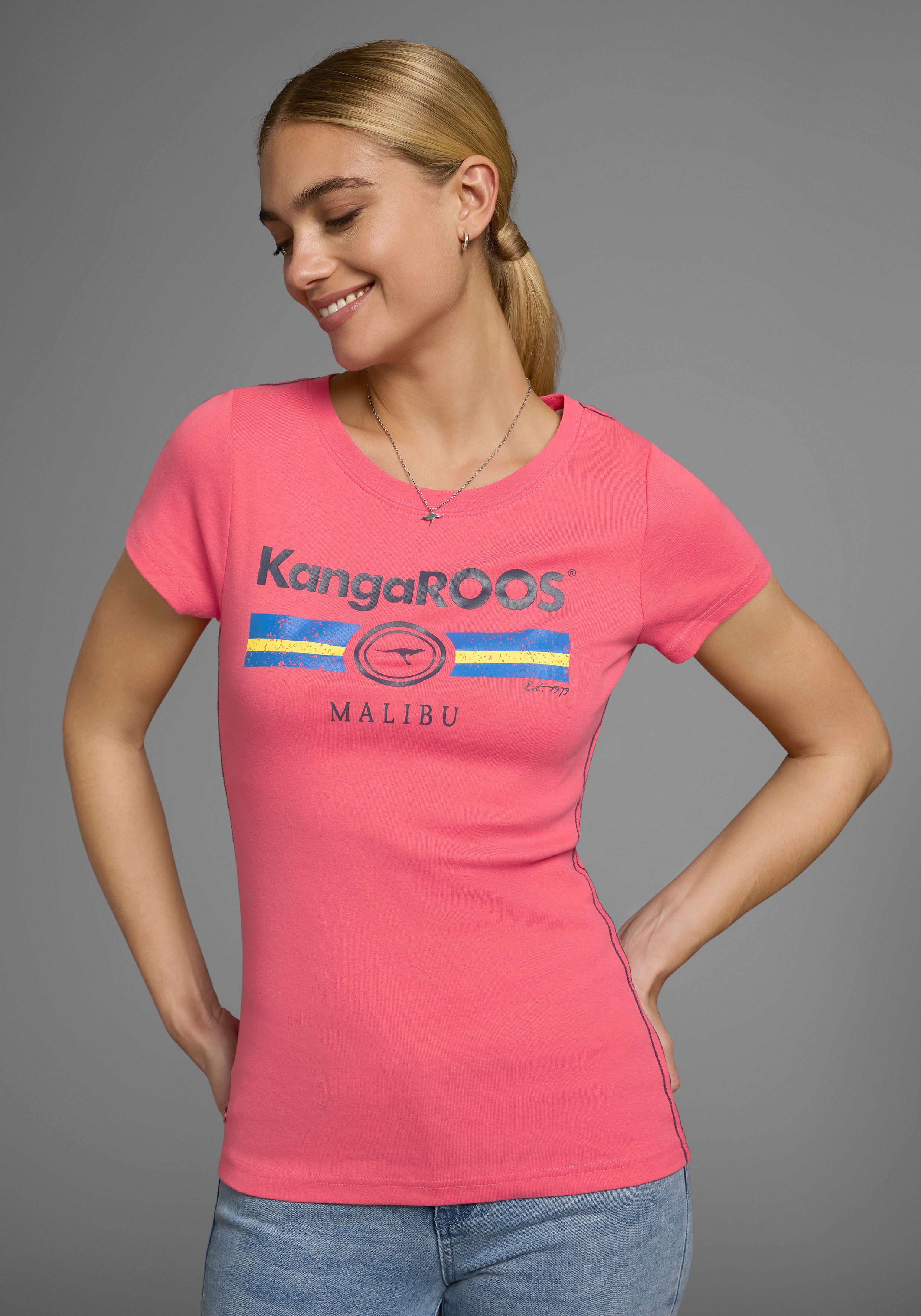 KangaROOS T-Shirt Kurzarm, unifarben und bedruckt, Rundhalsausschnitt