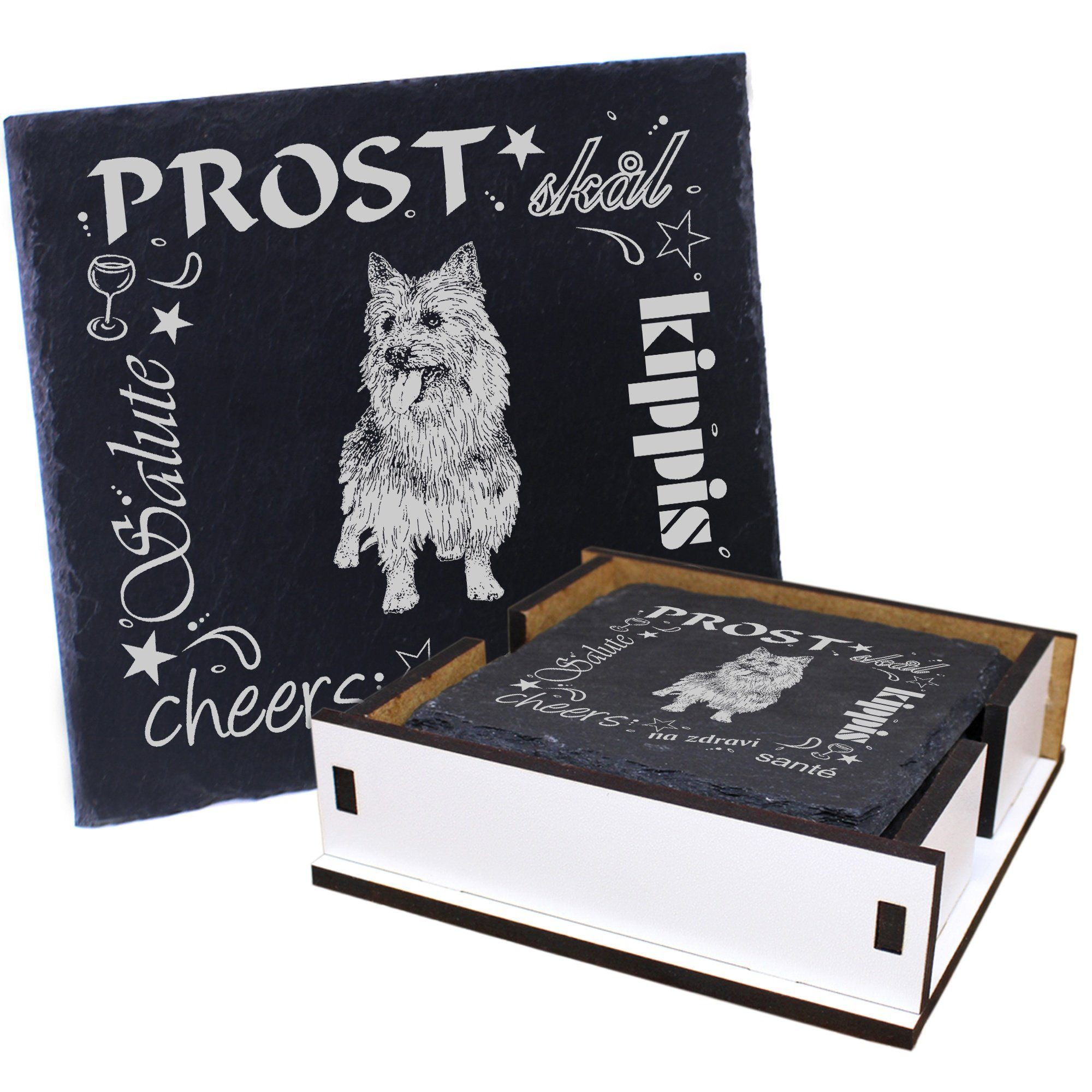 Dekolando Getränkeuntersetzer Prost Australian Terrier - inkl. Box & Flaschenuntersetzer, 6-tlg.