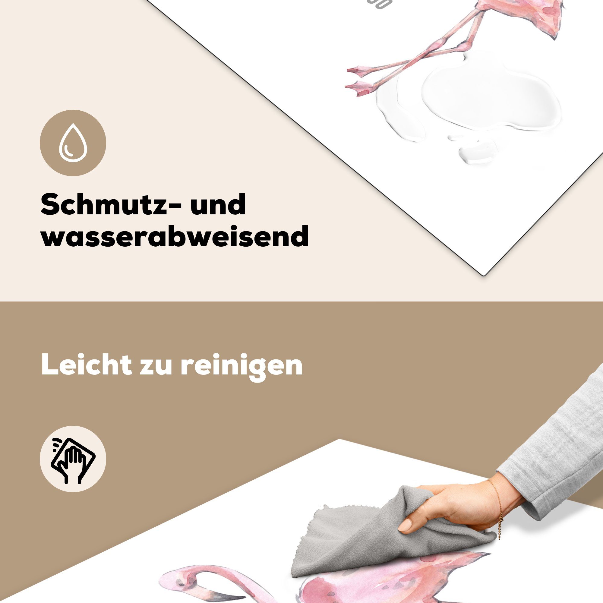 Vinyl, Flamingo, - - cm, 78x78 Arbeitsplatte (1 Alphabet für MuchoWow küche Herdblende-/Abdeckplatte tlg), Ceranfeldabdeckung, Buchstaben