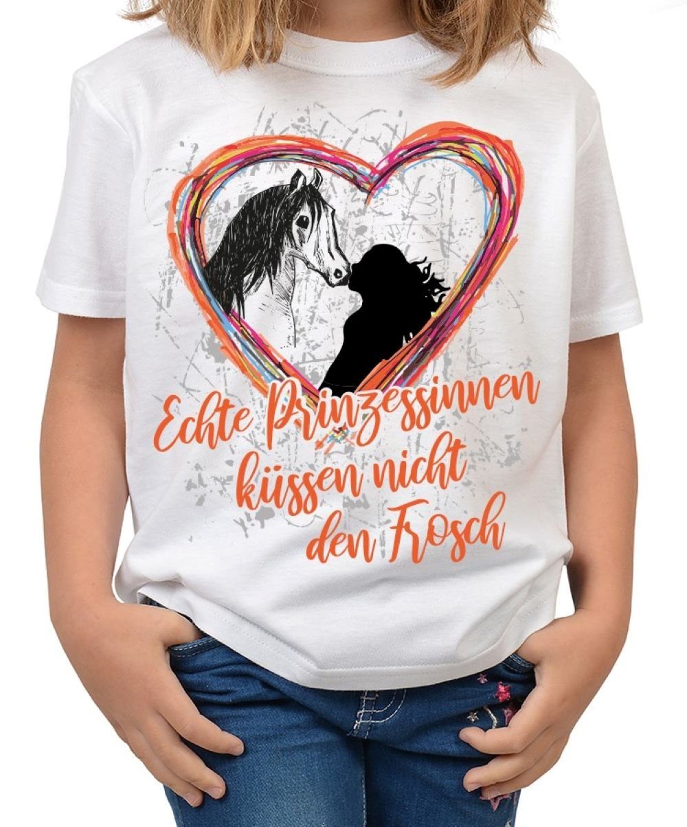 Tini - Shirts T-Shirt Mädchen Pferde Motiv Tshirt Pferde Sprüche Kinder Shirt: Echte Prinzessinnen küssen .... weiss