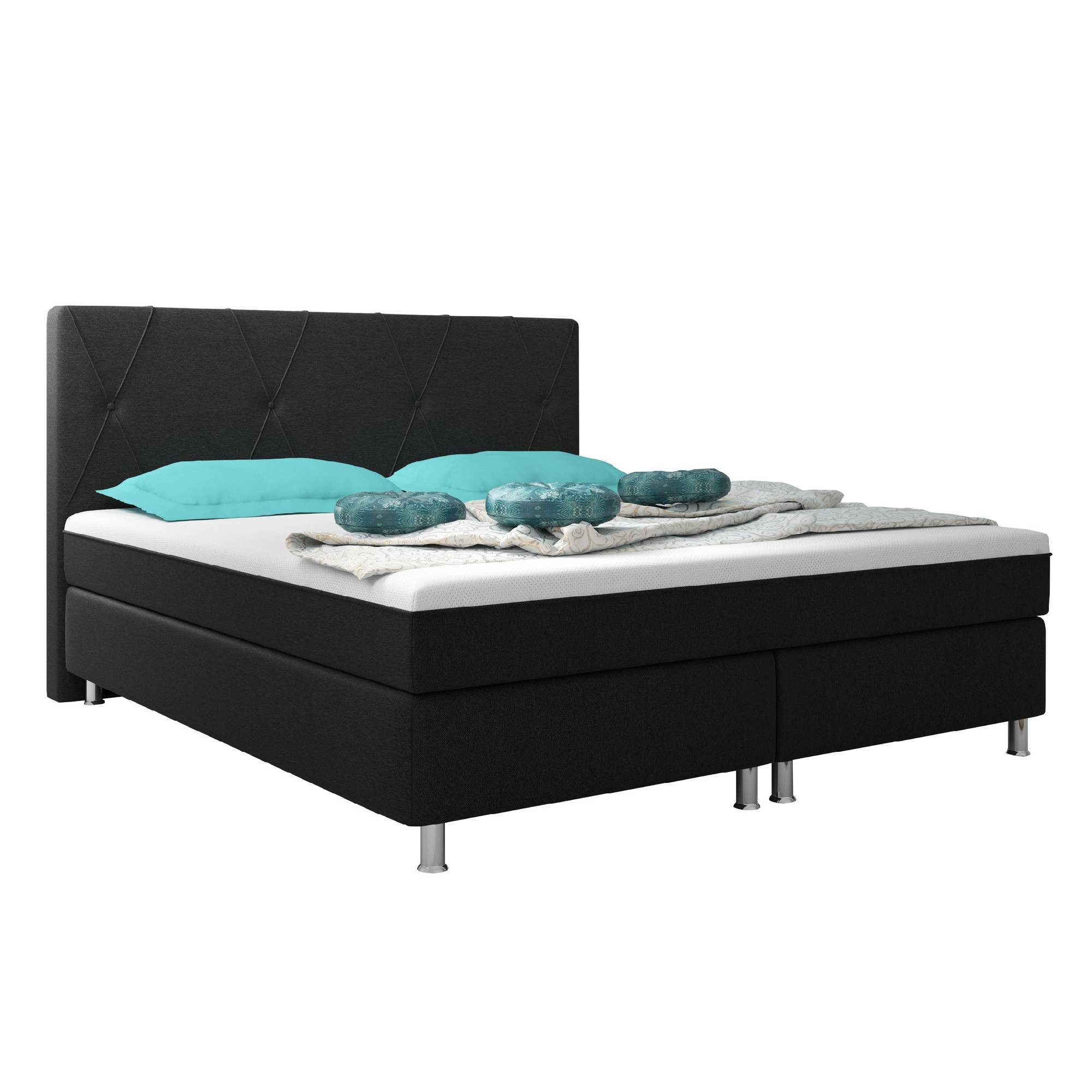 inter Boxspringbett Boston Plus Webstoff mit 7 Zonen Taschenfederkern und Topper-Optik (180x200 cm, Schwarz mit 7 Zonen Taschenfederkernmatratzen und Topper-Optik), Taschenfederkern-Komfort, gepolstertes Kopfteil, inklusive Matratzen