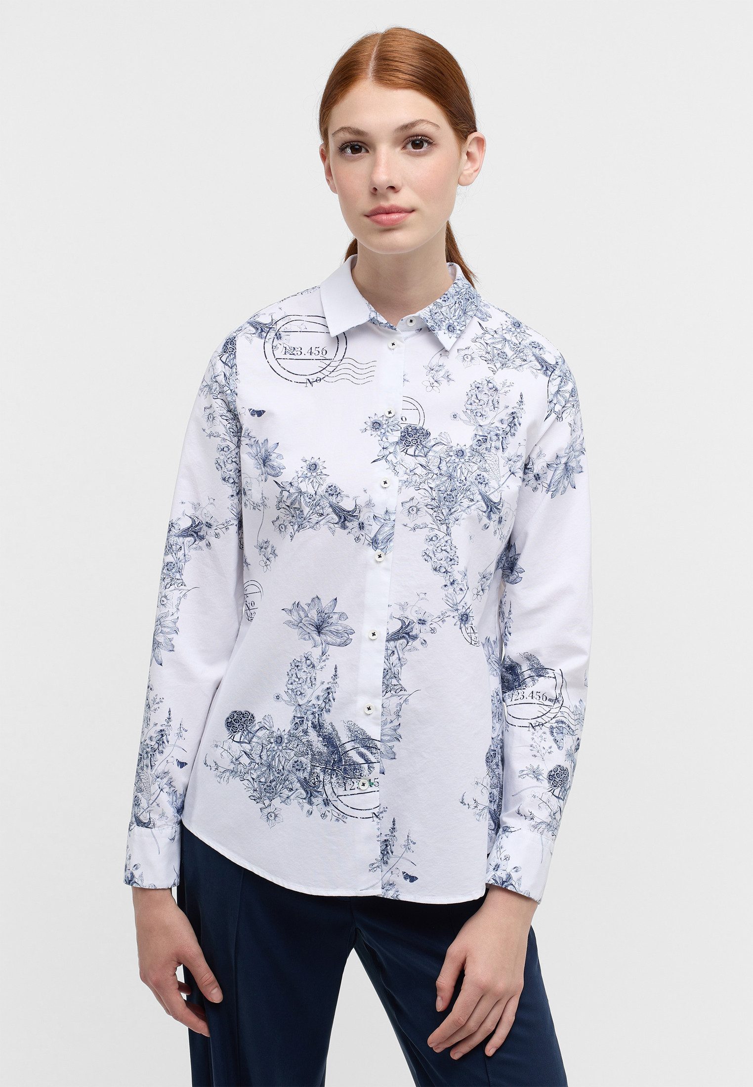 Eterna Blusentop ETERNA REGULAR FIT Langarm Bluse floral marine gemustert 7992-19-D935