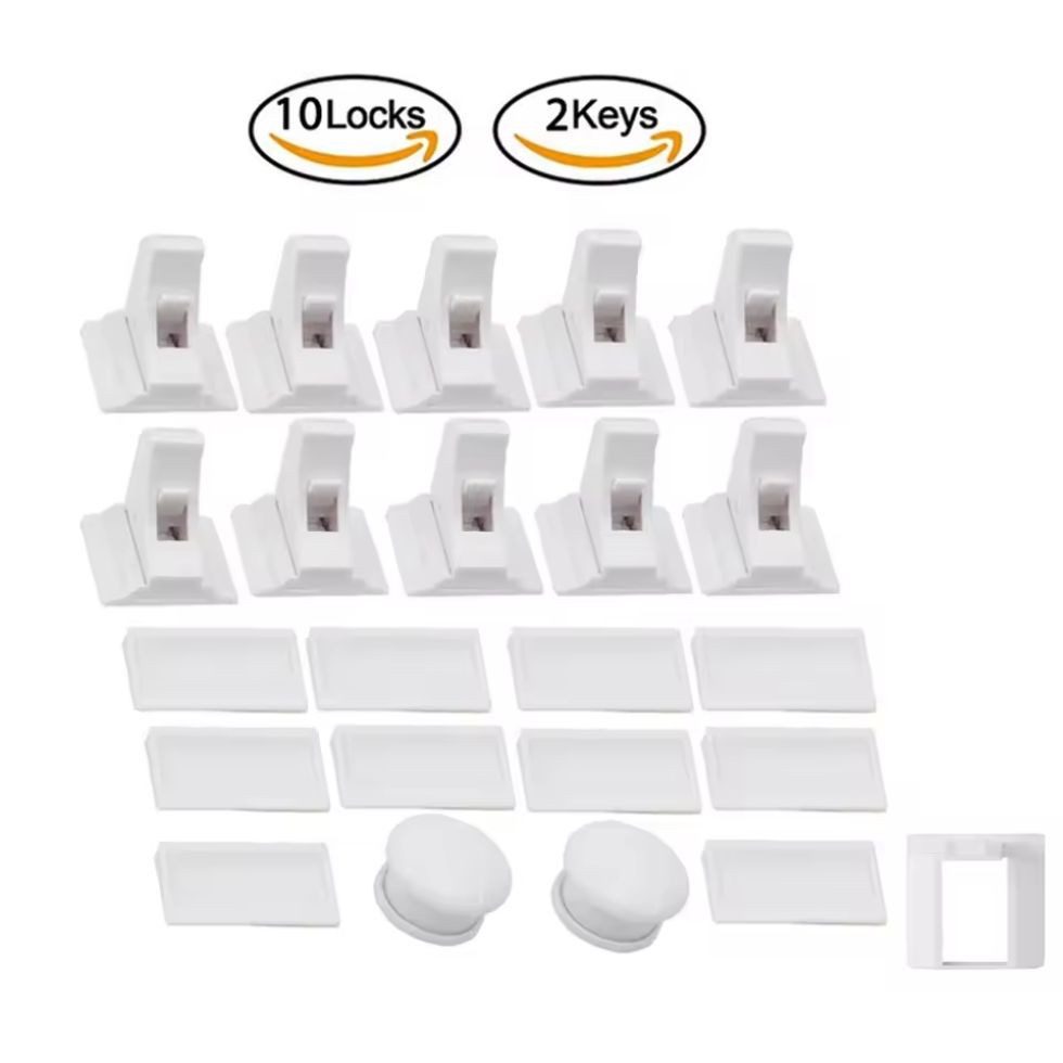 Montegoni Kindersicherung 10x Baby Magnet Schrankschloss mit 2 Schlüsseln Kindersicherung, Unsichtbar, magnetisch, selbstklebend, ohne Bohren, mit 2 Schlüsseln