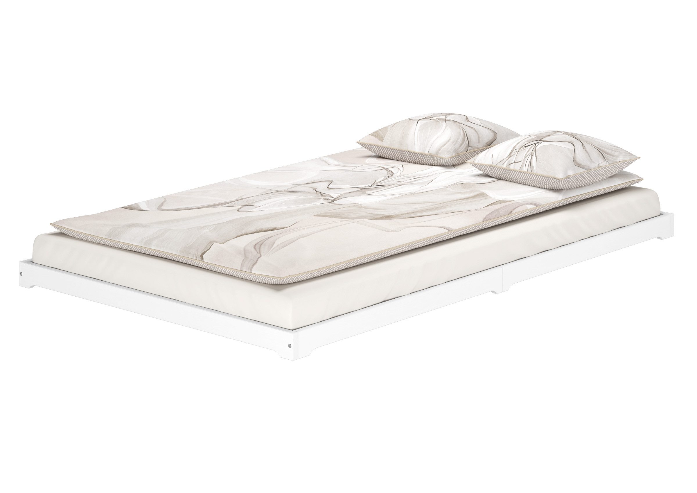 Massivholzbett Überlanges Niederflurbett Kiefer Massiv Weiß 140 x 220 cm