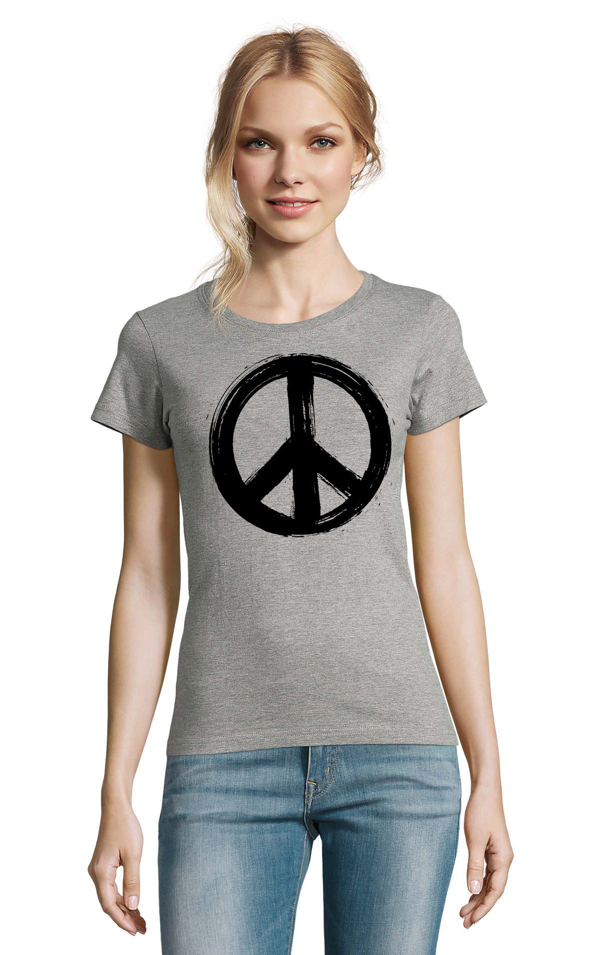T-Shirt Peace Symbol Damen T-Shirt Peace Print Symbol Rundhals Mode