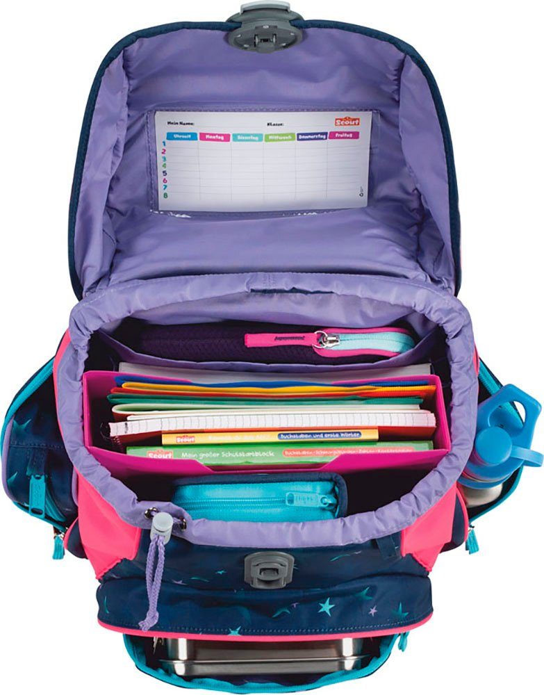 Scout Schulranzen Alpha, Pretty Star (Set, 4-tlg), 2 Funny Snaps Move; enthält recyceltes Material