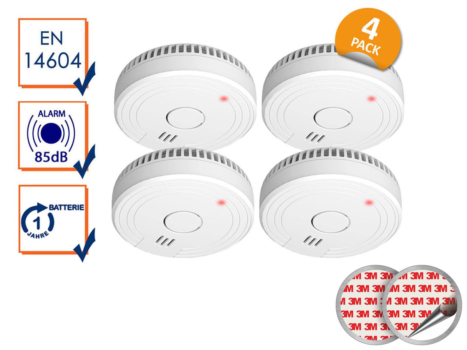 Elro Rauchmelder (4er Set optischer Brandmelder Magnet & Batterie – Kleben statt Bohren)