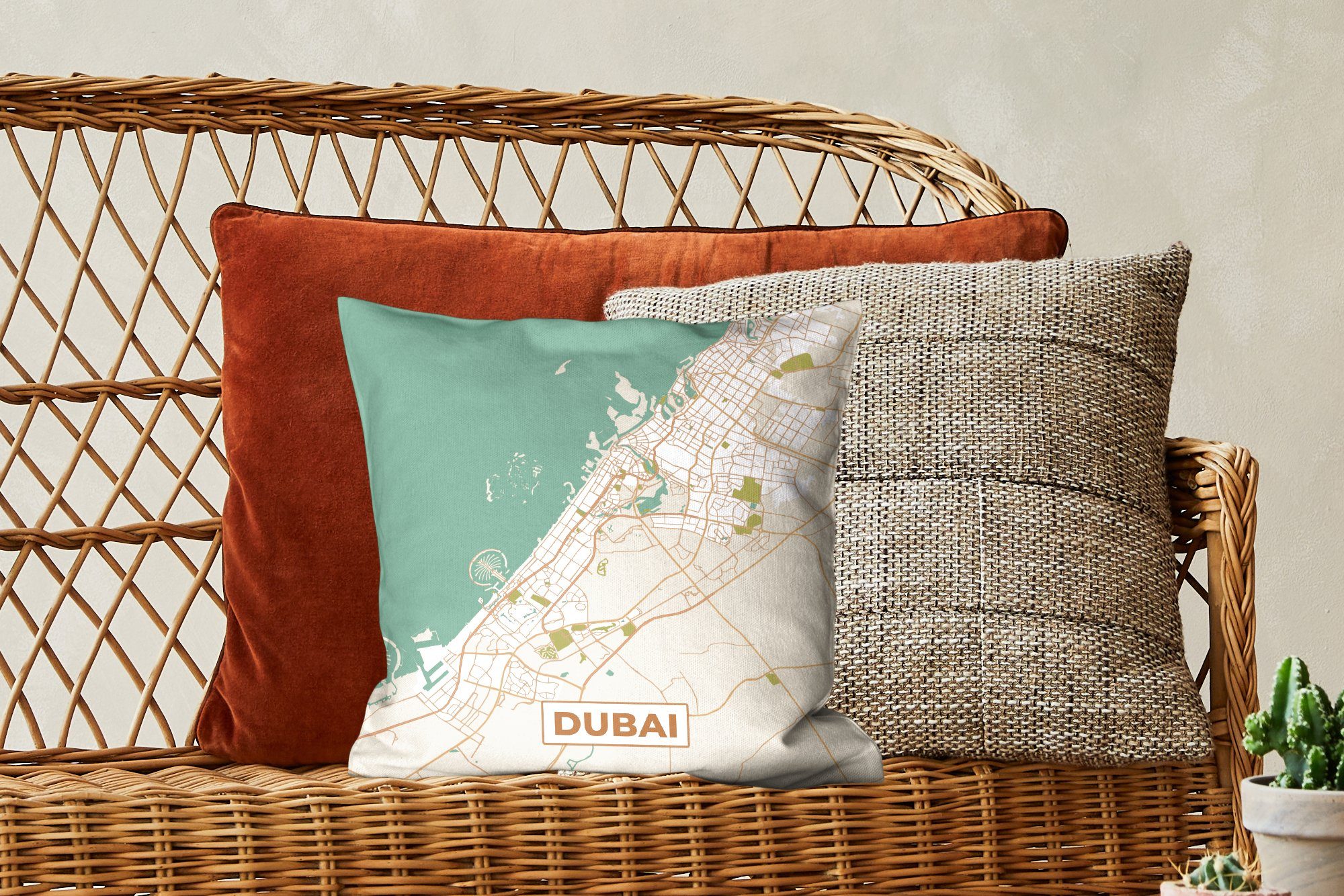 Zierkissen - Schlafzimmer, Sofakissen Karte Dubai MuchoWow Vintage, Wohzimmer, Deko, Füllung - Dekokissen - mit für Stadtplan