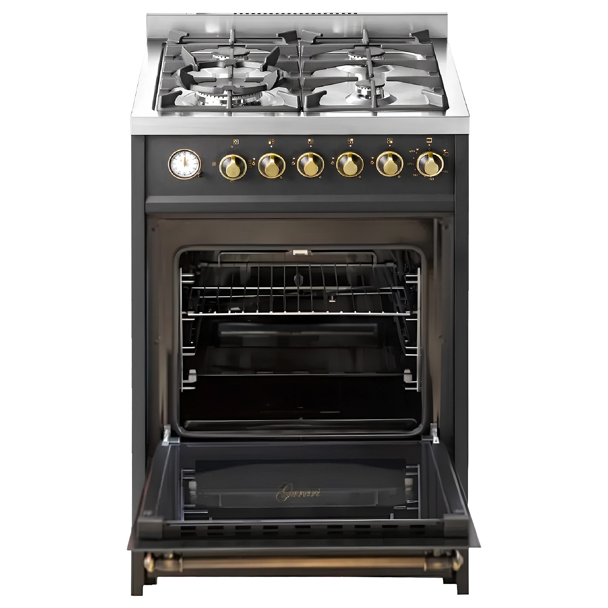GURARI Gas-Standherd 60 cm Retro Gasherd mit Elektrobackofen 60 L, Schwarz, ErdgasFl.Gas E 614 BL r., mit 1-fach-Teleskopauszug, Gas Kochfeld mit WOK Brenner, M – Bild 4 von 5