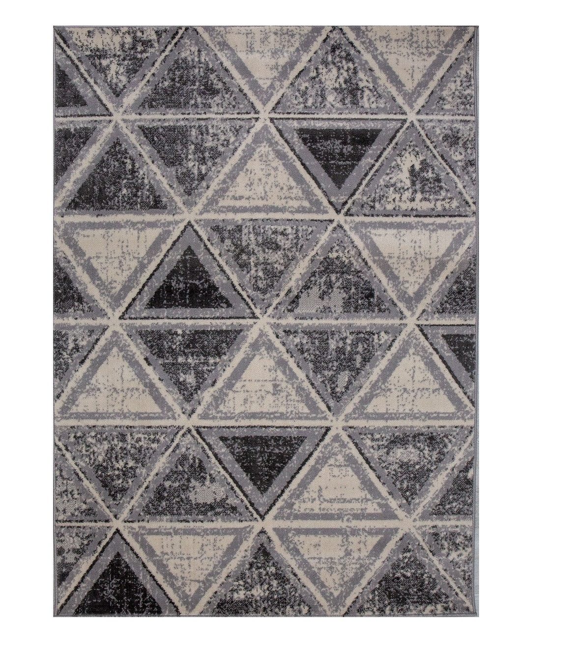 Vimoda Teppich Teppich Wohnzimmer Geometrisches Muster in Grau, Rechteckig, Läufer Dreieck Optik