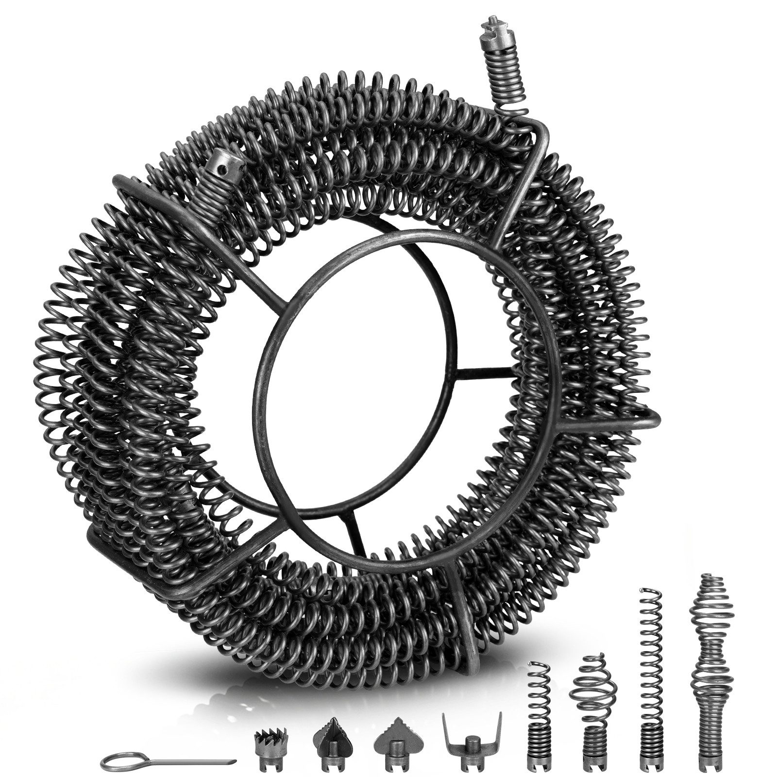 XERSEK Rohrreinigungsspirale 15m Abflussreiniger Spirale für RohrØ32-100mm Manganstahl Rohrreiniger, ∅ 16 mm, 8 Schneidköpfen, Kanalreinigungsspirale zur Küche Badezimmer WC usw.