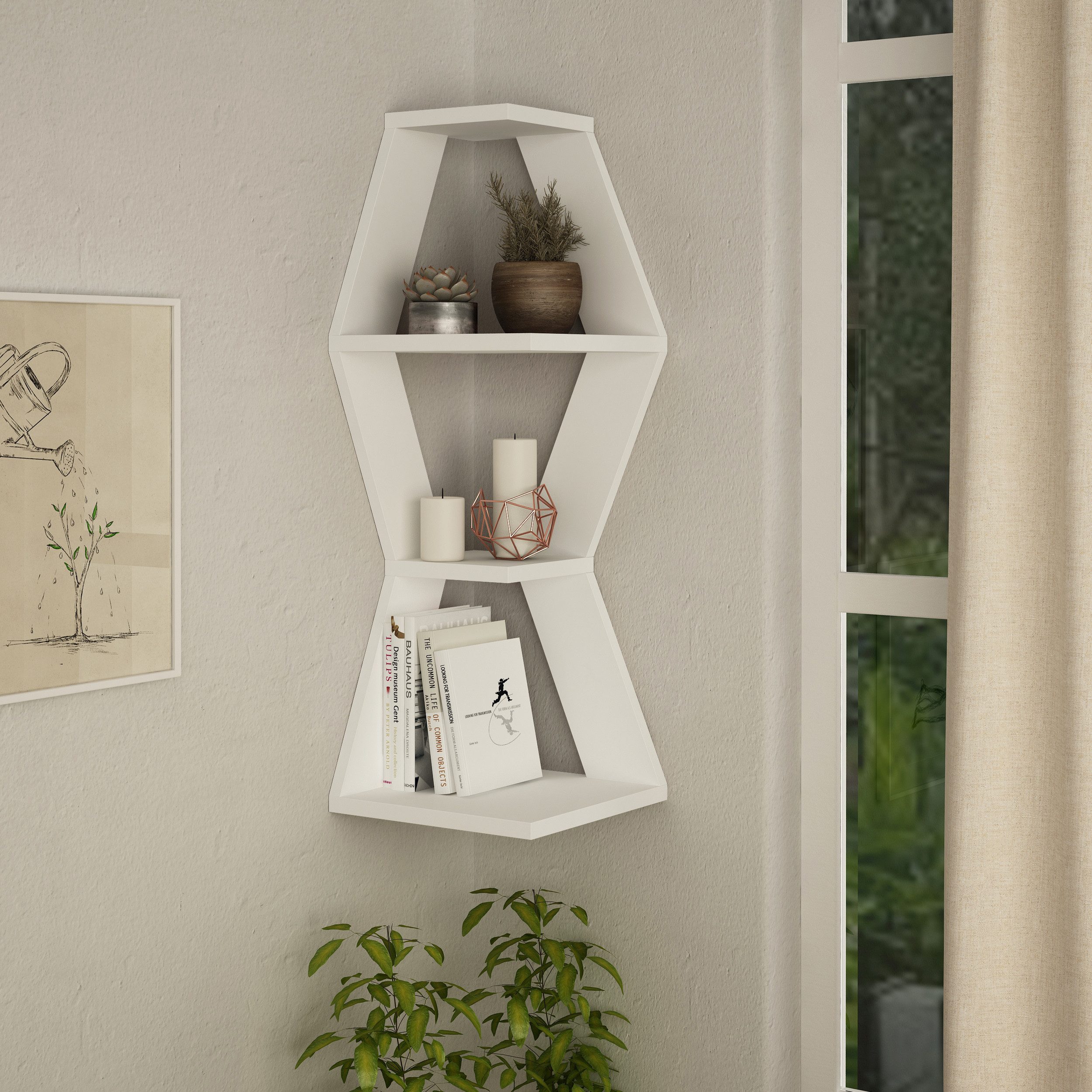Decortie Eckregal Sablor, Modernes Eck-Wandregal, Weiß, Gr. 29 cm x 86.00 cm x 30.00 cm