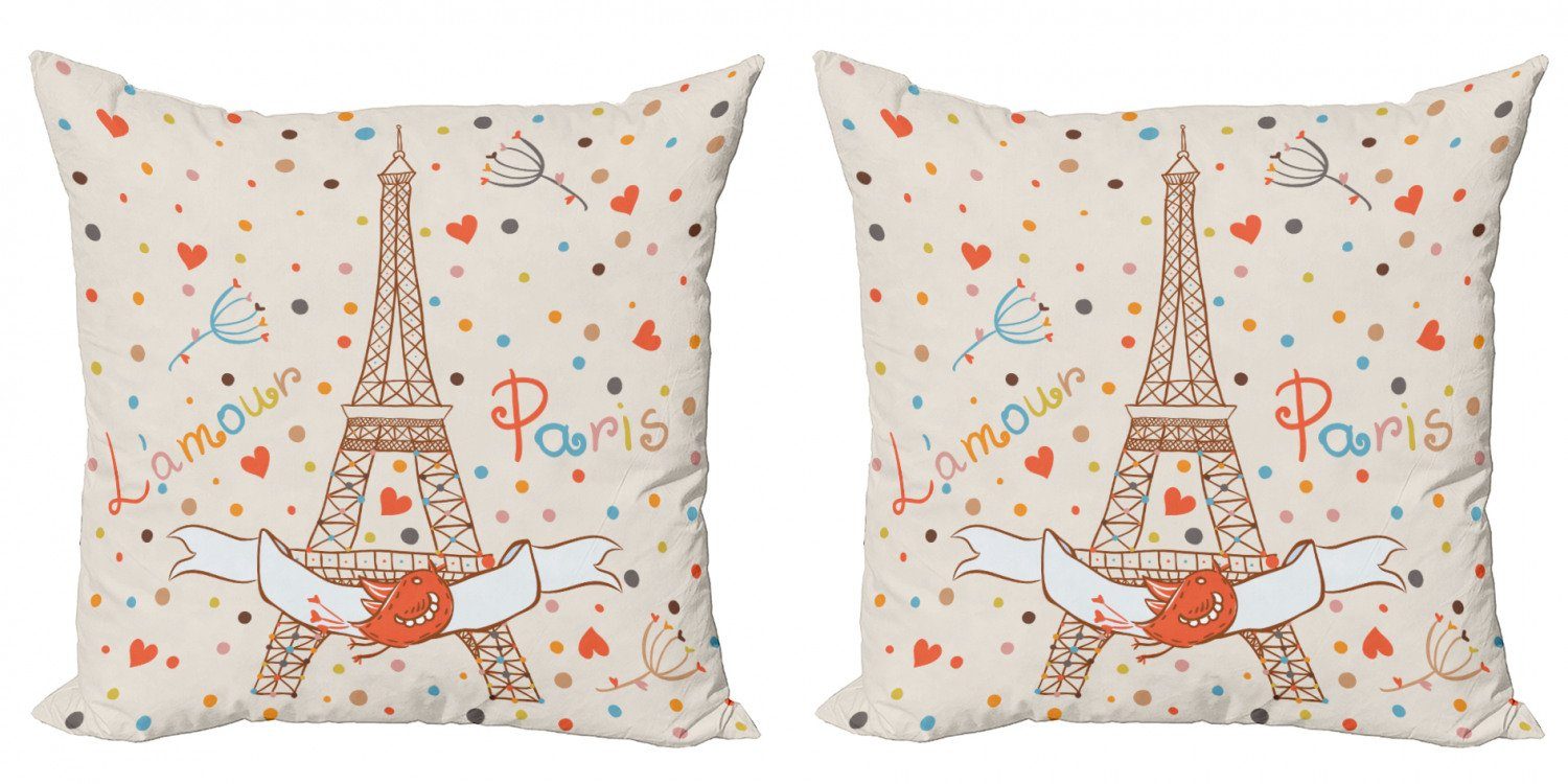 (2 Stück), Kissenbezüge Modern Flitterwochen Eiffel-Liebe-Vögel Abakuhaus Accent Doppelseitiger Digitaldruck,