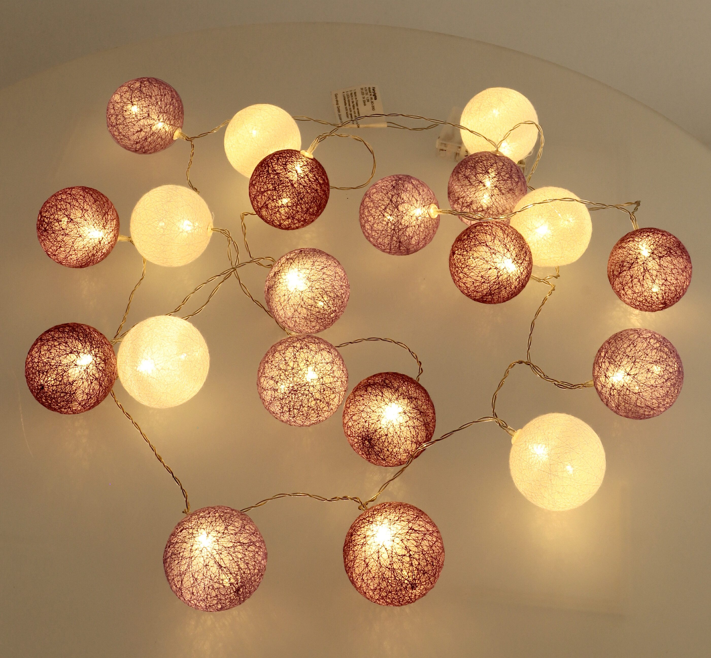 Guru-Shop LED-Lichterkette Stoff Ball Batterielichterkette 3xAA 20`er LED..