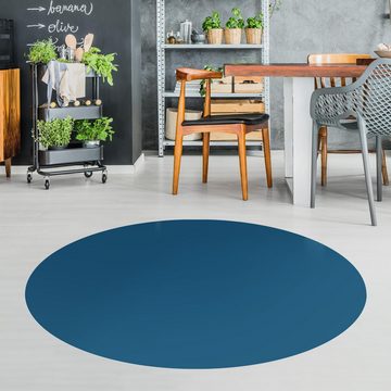 Teppich Vinyl Wohnzimmer Schlafzimmer Flur Küche Einfarbig modern, Bilderdepot24, rund - blau glatt, nass wischbar (Küche, Tierhaare) - Saugroboter & Bodenheizung geeignet