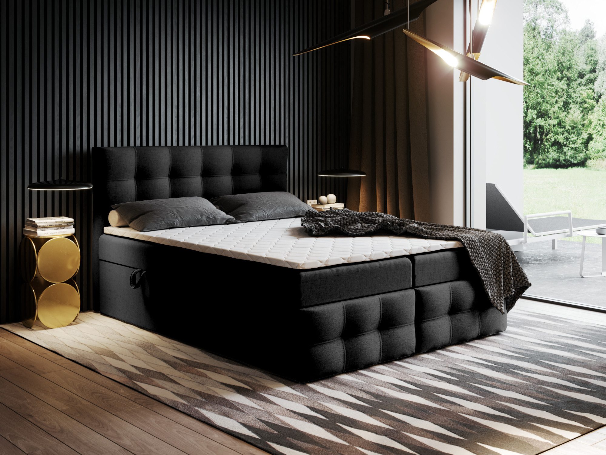 Godre Boxspringbett mit Bettkasten Ewora 3 170x180 cm - Taschenfederkern Matratze (Bett + Matratze), Bett mit zwei seitlich zu öffnenden Kästen