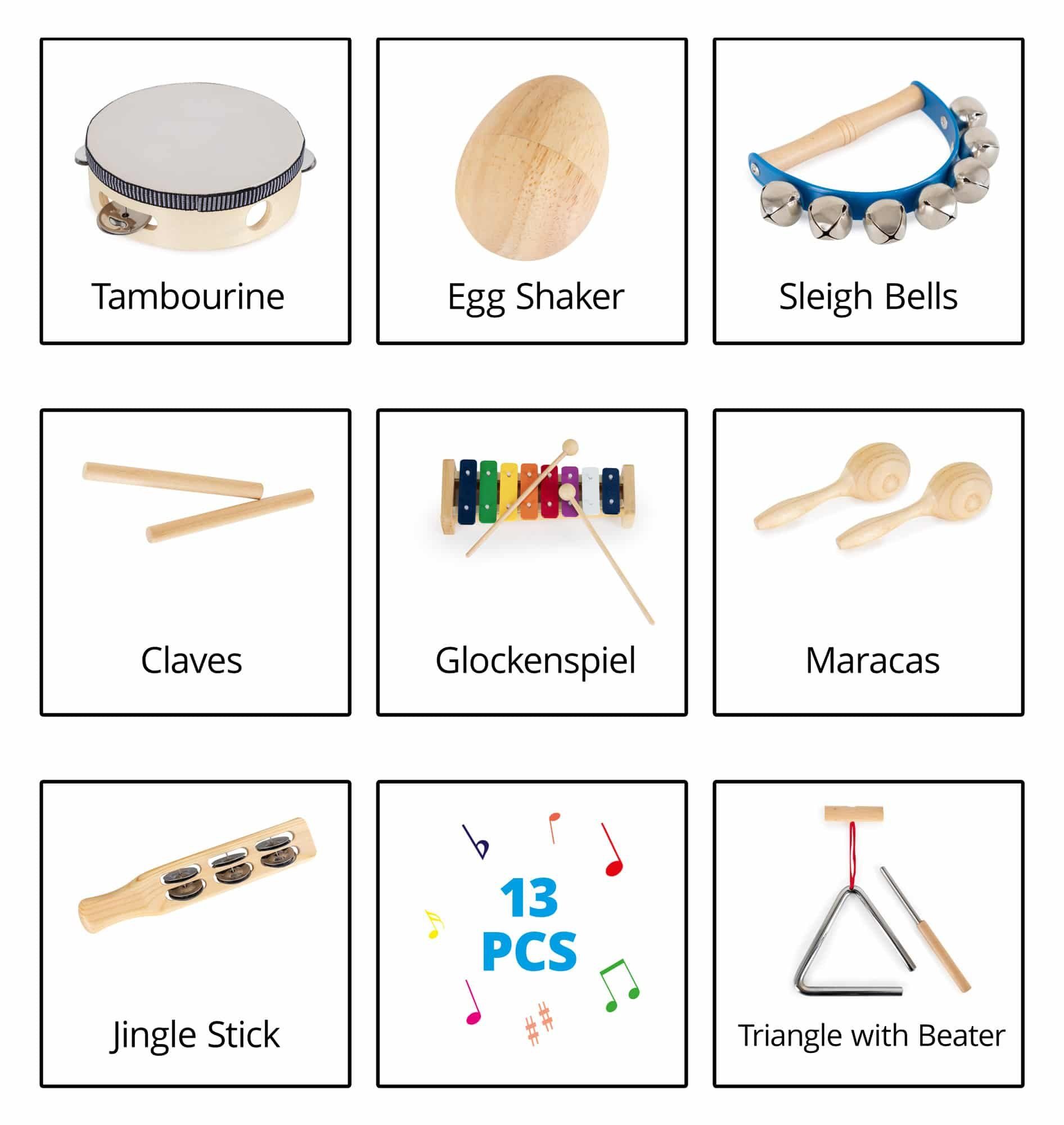 Classic Cantabile Spielzeug-Musikinstrument CC PS-13 Kinderpercussion Starter-Set 13-teilig - Instrumente aus Holz, Ideal für Kindergarten und Musikalische Früh – Bild 3 von 5