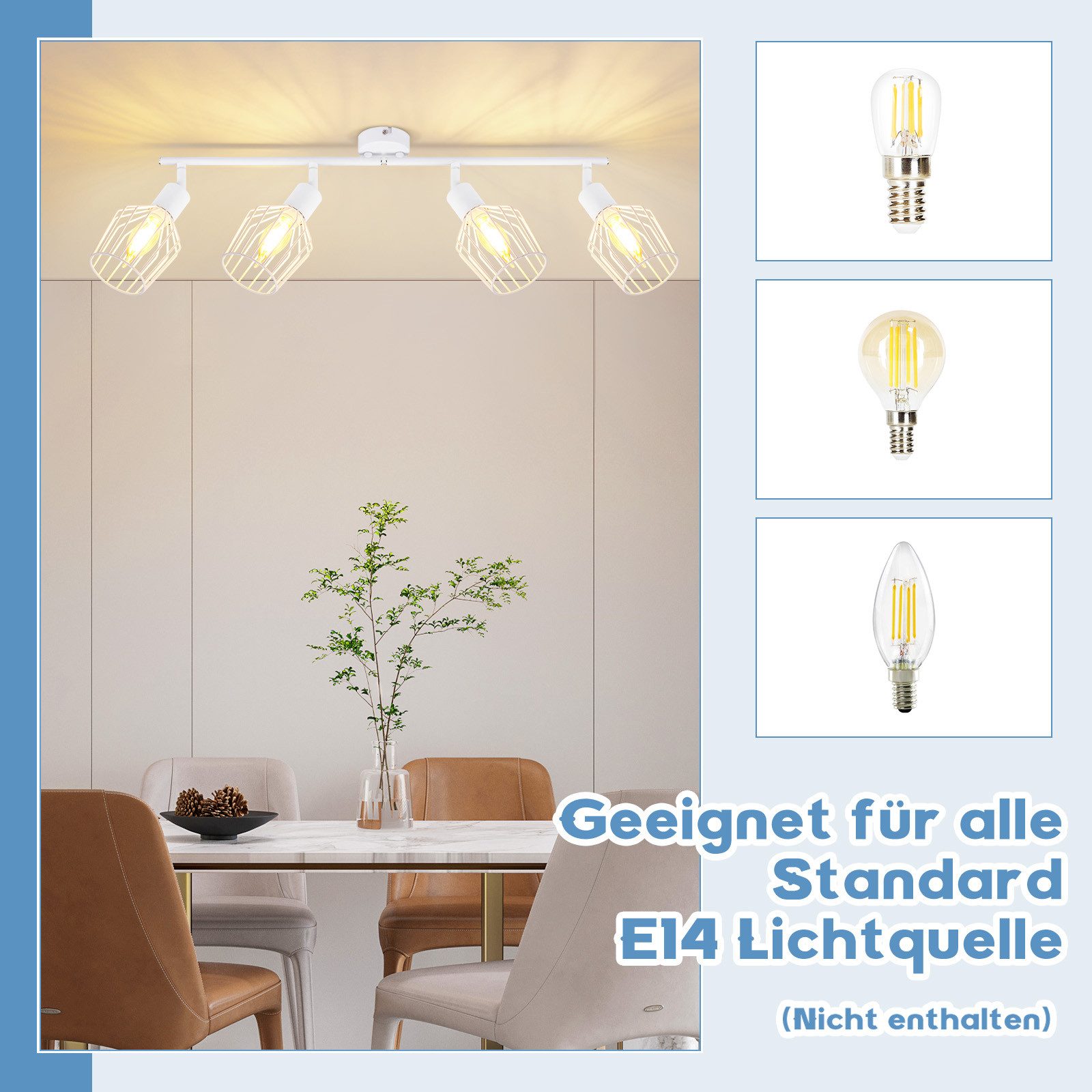 ZMH Deckenleuchte Wohnzimmer Schwarz/ Weiß 4 Flammig Deckenstrahler Drehbar günstig online kaufen