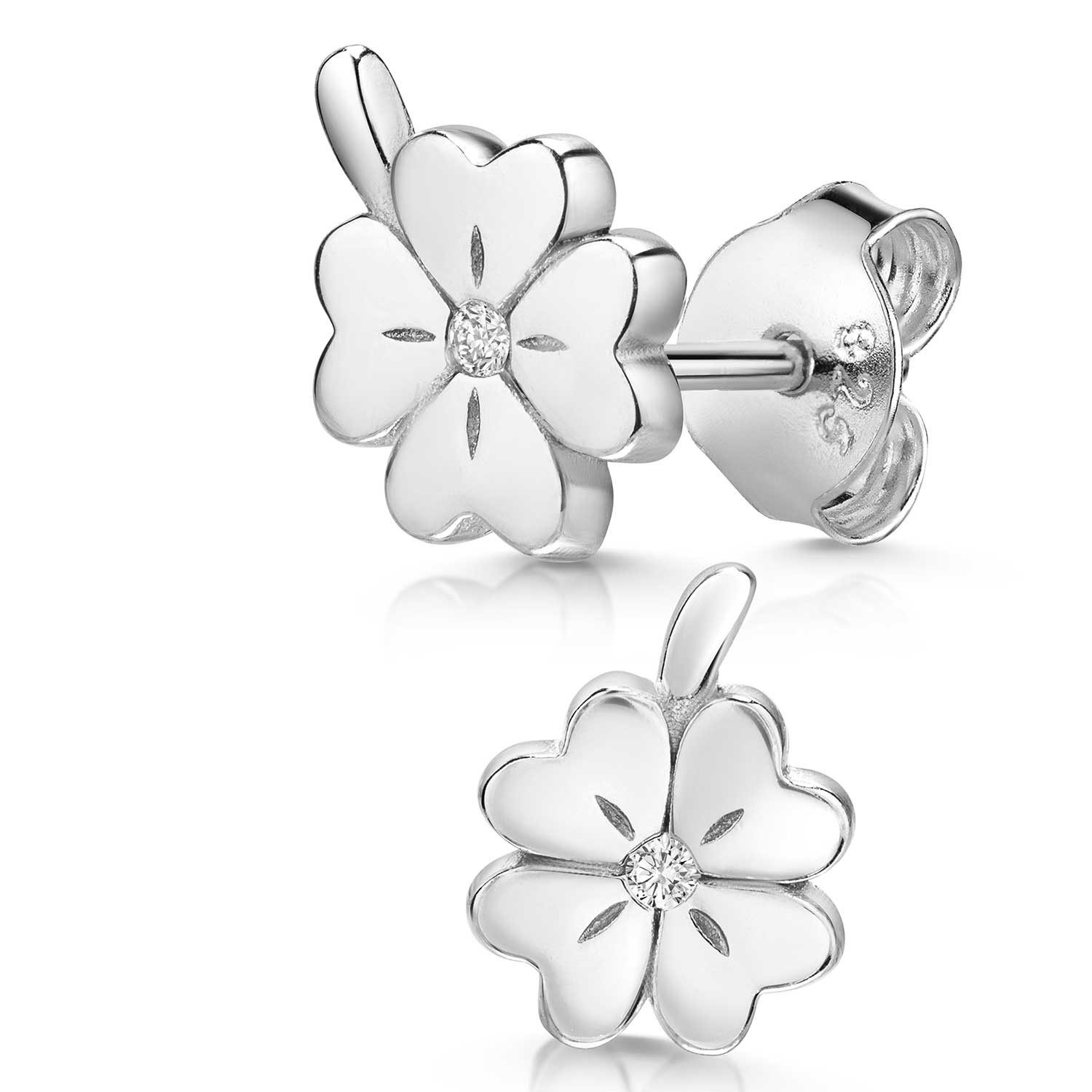 Materia Paar Ohrstecker Glücksklee Kleeblatt Ohrringe mit Zirkonia SO-213, 925 Sterling Silber, rhodiniert