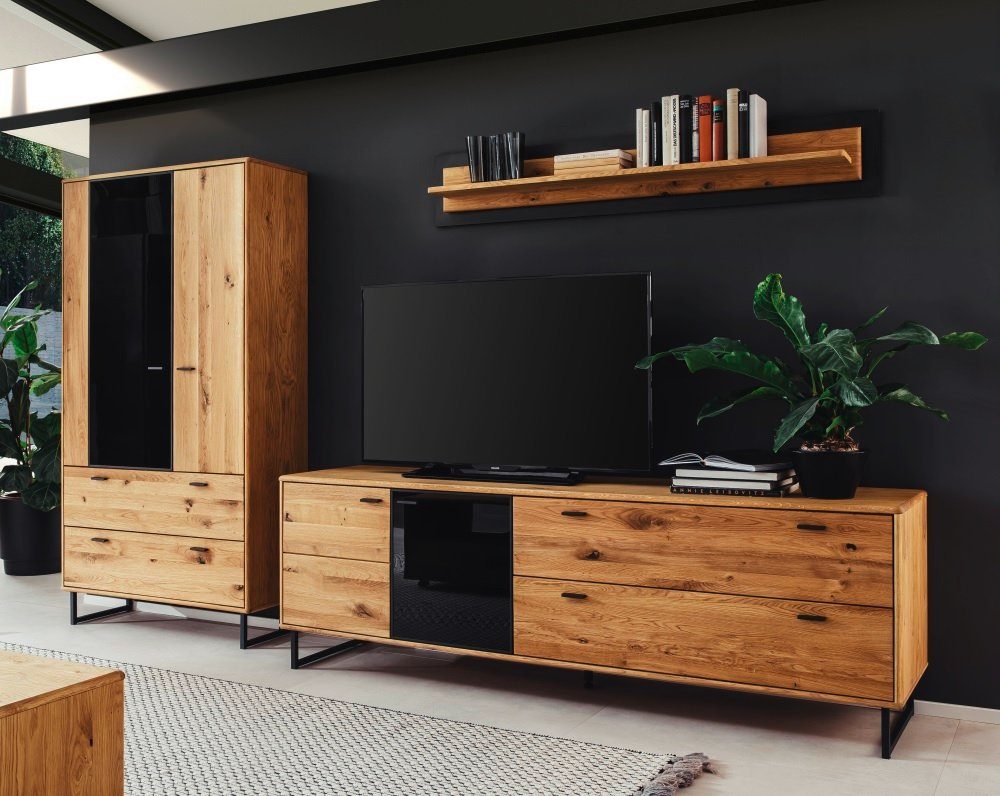 MCA furniture Wohnwand Wohnwand Anbauwand Arezzo 1, Wildeiche massiv / anthrazit, 3-teilig, (3-St)