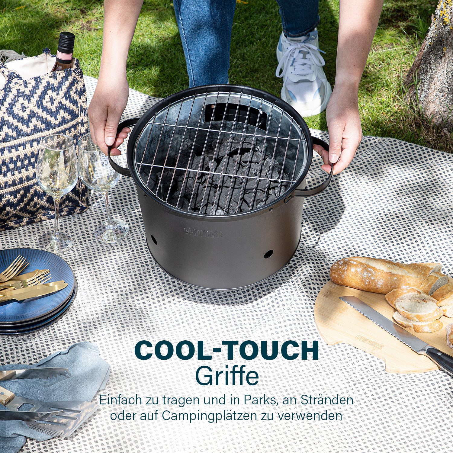 PRINCESS Elektrogrill 112240, 1400 W, Holzkohle- oder Elektrogrill - Ø 32 cm - 1400 W