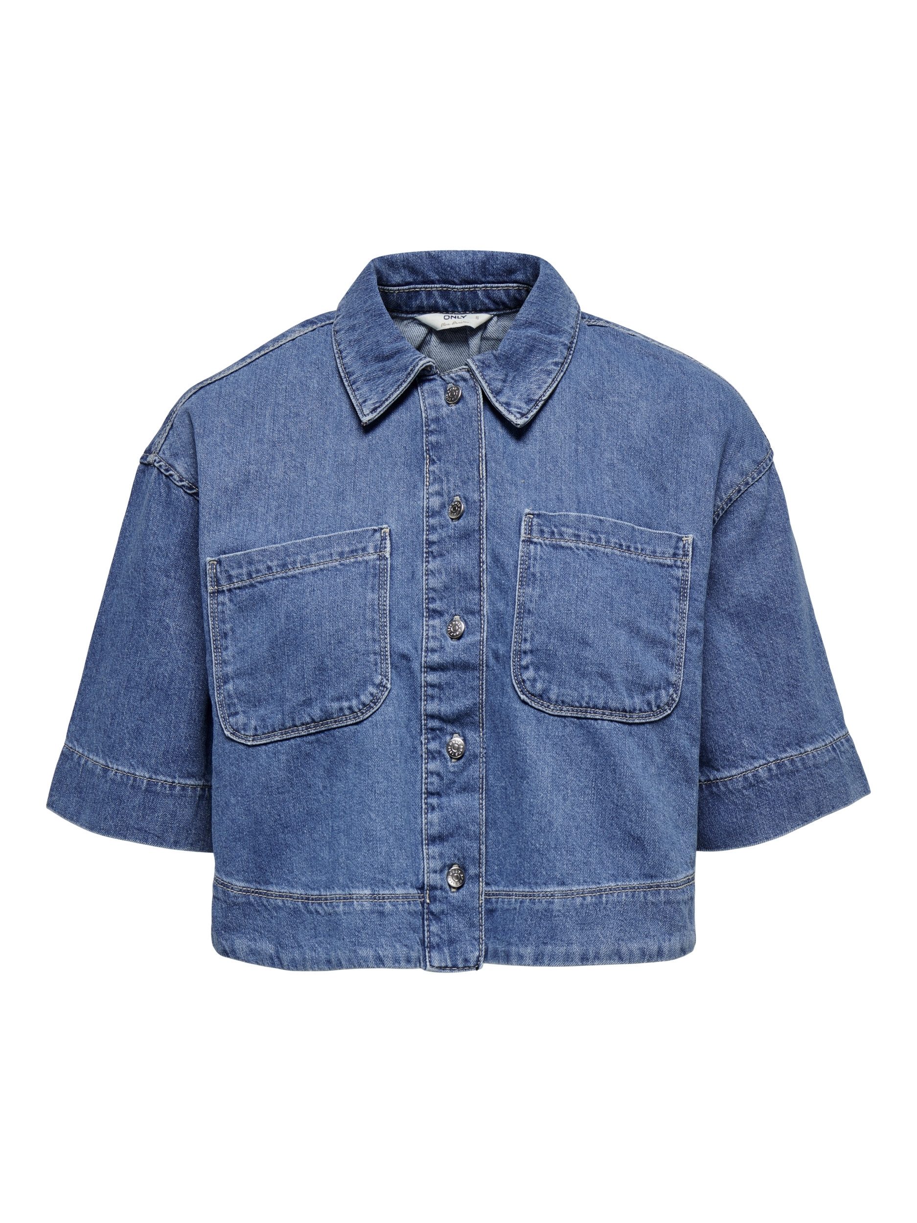 ONLY T-Shirt ONLCLEO LIFE SS CROP DNM SHIRT PIM, Medium Blue Denim