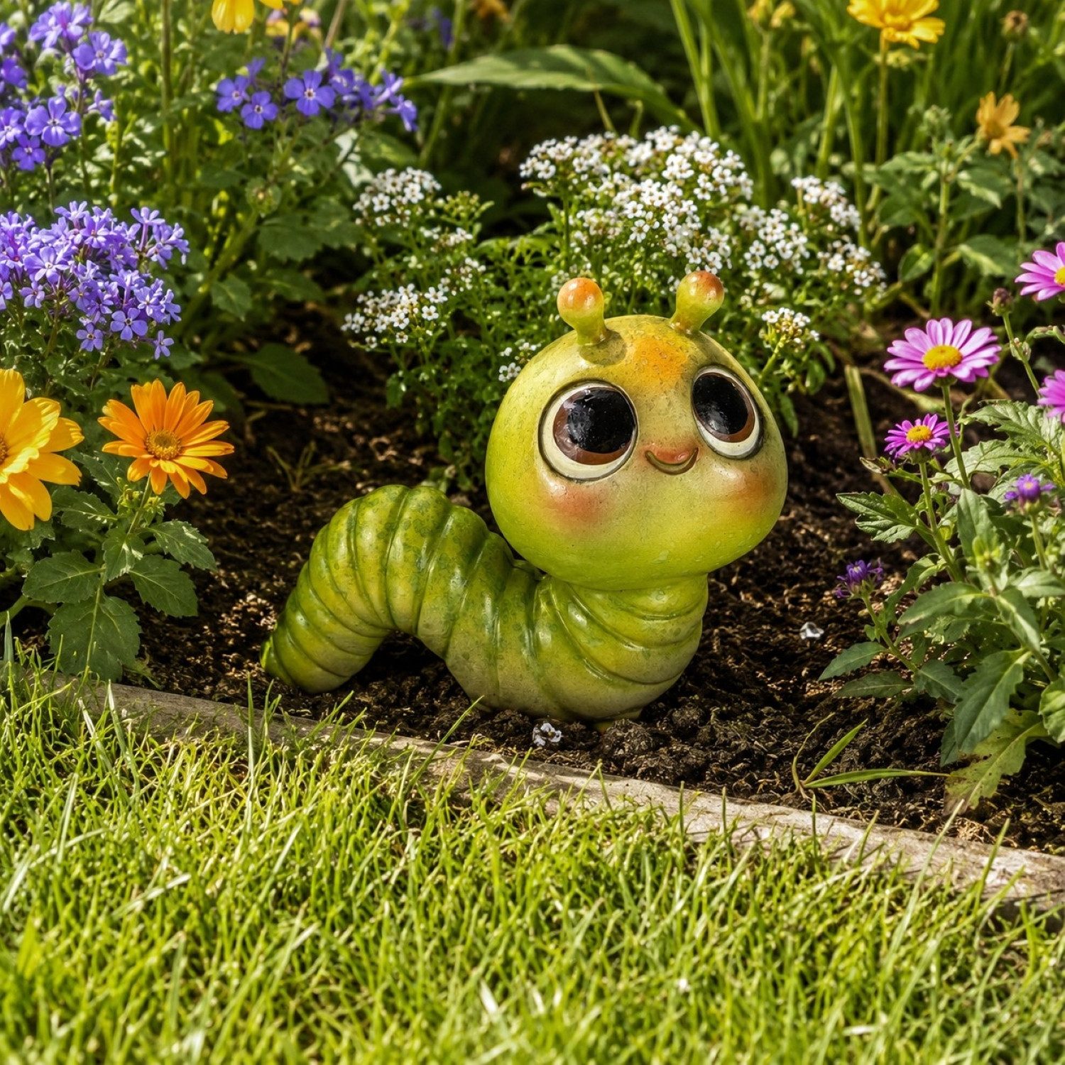Online-Fuchs Gartenfigur Regenwurm, Raupe für außen - farbenfrohe Deko Figuren, Tiere, (farbenfroh, süßes Design), aus langlebigem Kunstharz gefertigt, wetterfest - 15 bis 18 cm groß