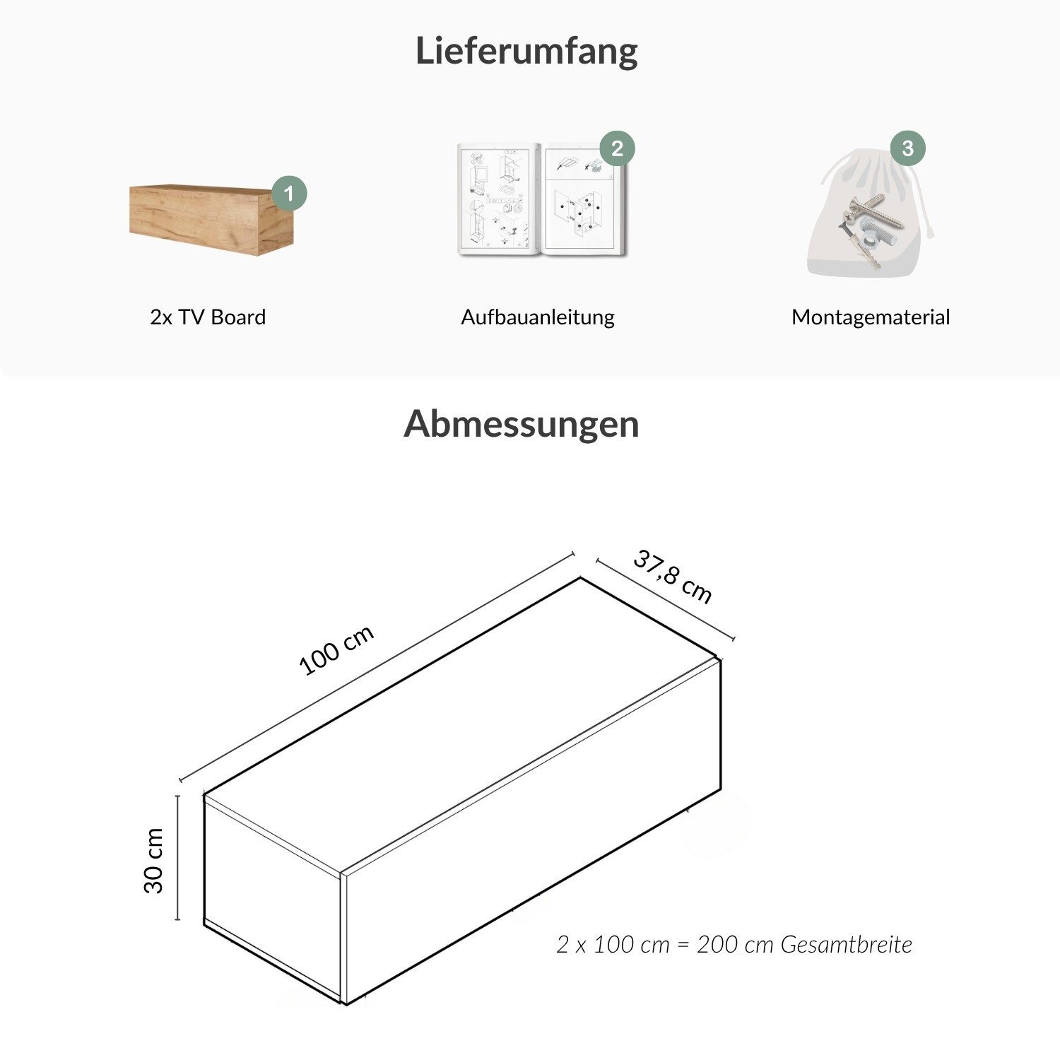 Planetmöbel TV-Schrank West TV-Board, Fernsehtisch 200 cm lang, TV-Lowboard (für Fernseher bis 55 Zoll, TV Schrank viel Stauraum, sideboard hängend, Fernsehschr – Bild 5 von 5