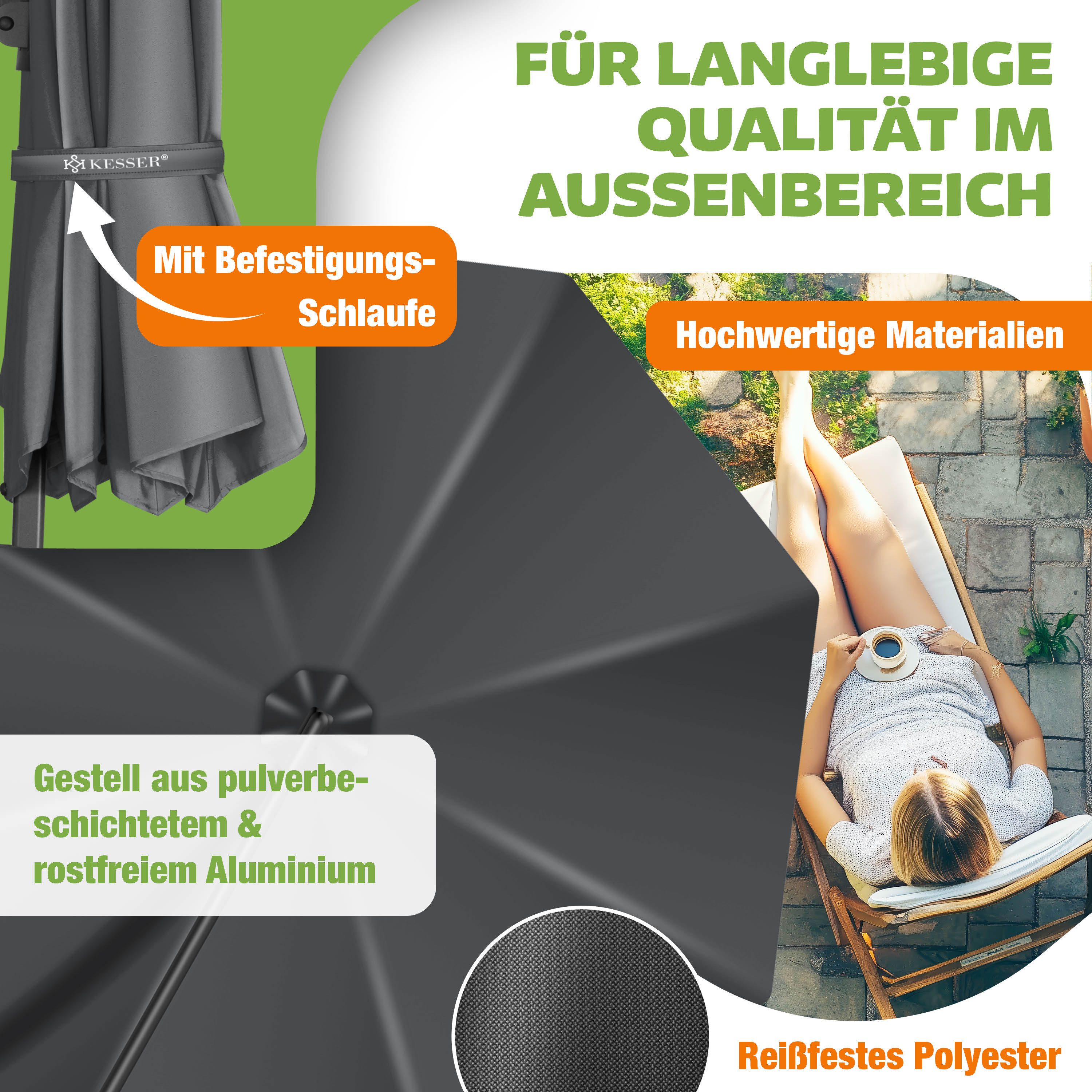 KESSER Ampelschirm, Sonnenschirm SUN Rund XL Ø330 cm 360° Drehbar inkl. Abdeckung