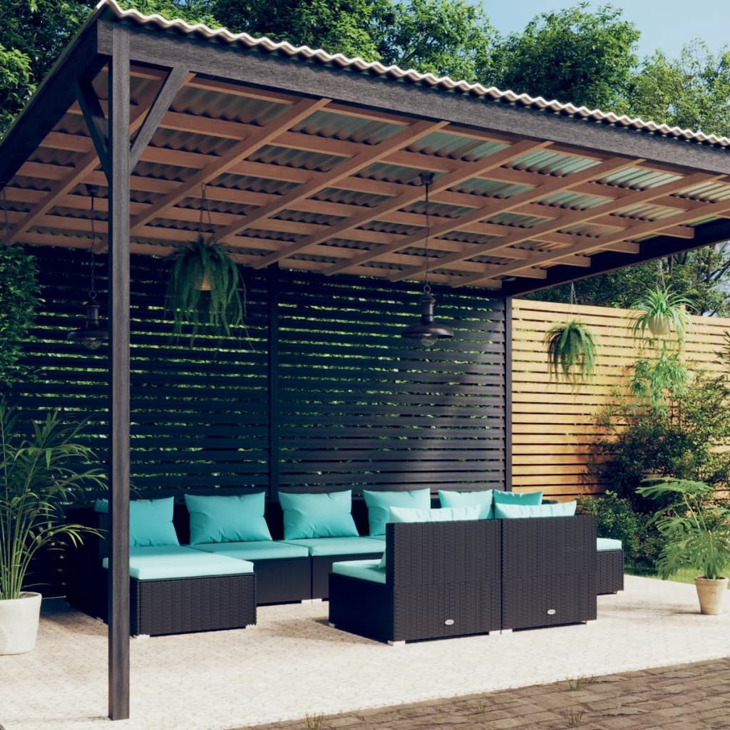 furnicato Gartenlounge-Set 9-tlg. Garten-Lounge-Set mit Kissen Schwarz Poly Rattan, (1-tlg)