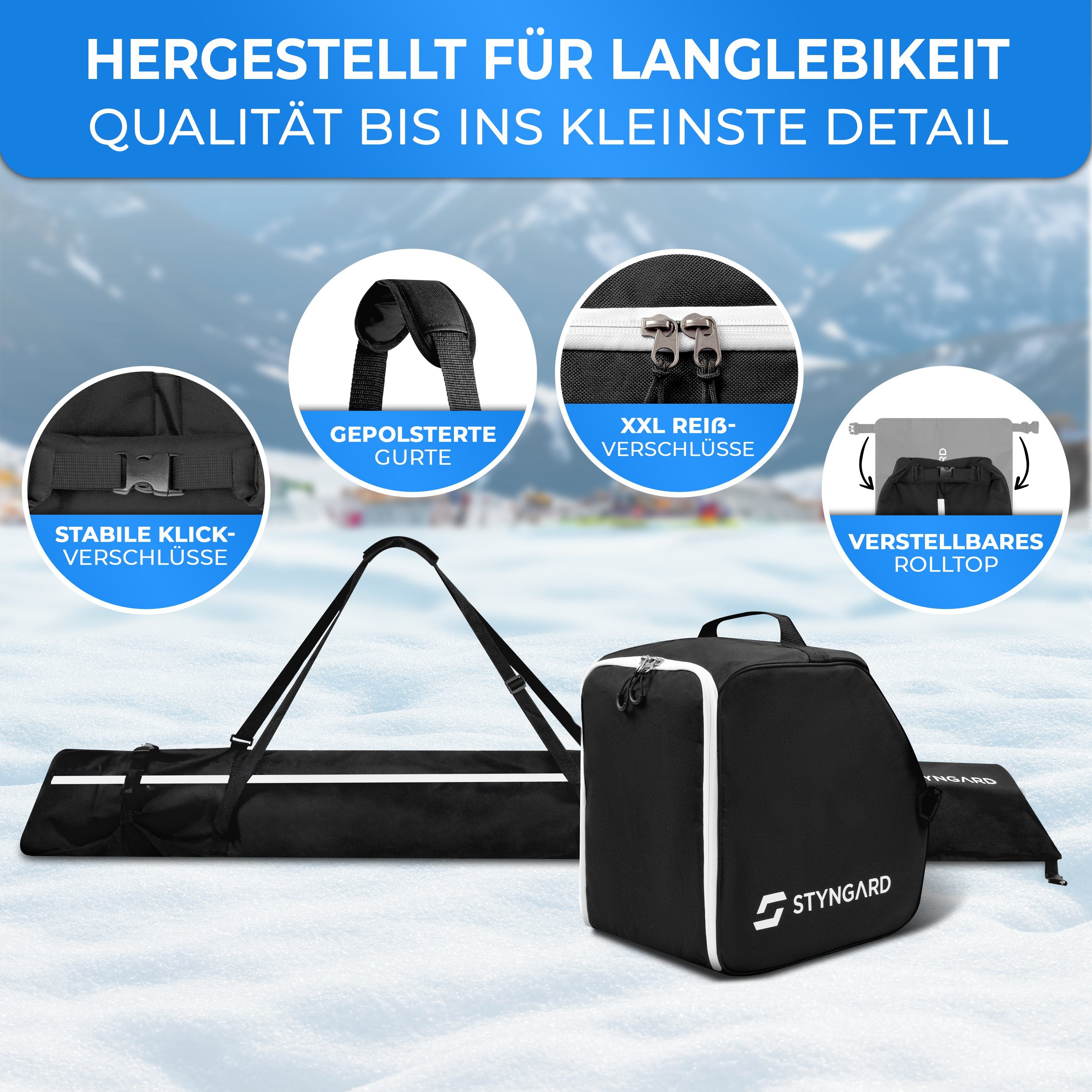 Styngard Skitasche Vancouver (Set Skisack [140 cm bis 200 cm] und Skischuhtasche mit Helmfach [40 L)