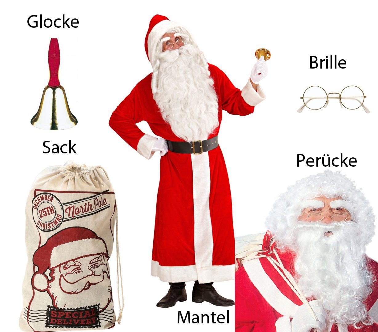 Scherzwelt Trachten-Kostüm Santa Claus Kostüm XL - Weihnachtsmann Set -  Komplett in XL m Brille