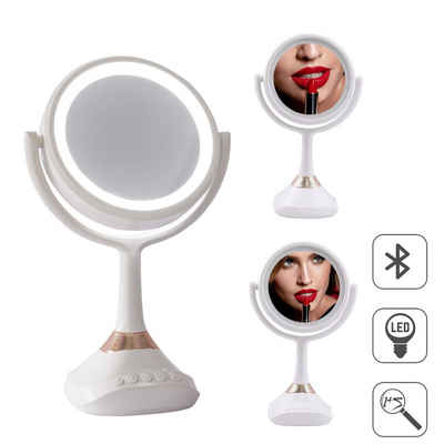 Melko Schminkspiegel Kosmetikspiegel Rasierspiegel Vergrößerung 1- und 5-fach mit LED Beleuchtung Bluetoothlautsprecher Badezimmer Tischspiegel Beleuchtet Schminkspiegel Handy (Stück, 1-St., Premium), Bluetoothlautsprecher