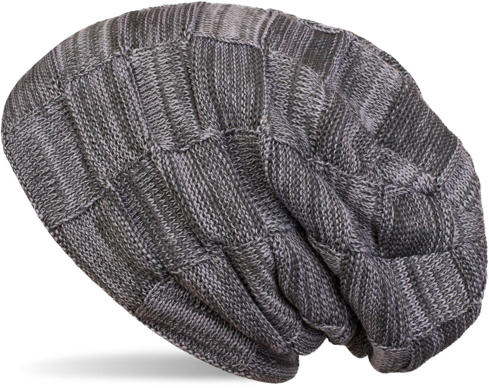 Strickmütze Feinstrick Beanie mit Karo Strick