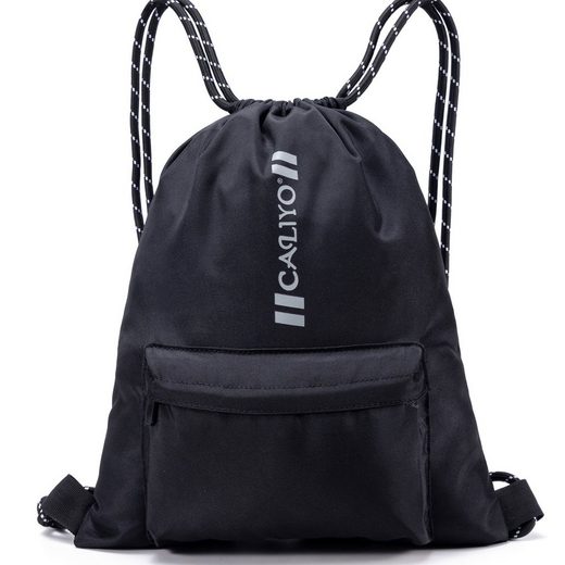 TAN.TOMI Sporttasche »Turnbeutel schwarz mit Kordelzug Sportbeutel Sportrucksack« (Hochwertiges Nylon, wasserdicht), mit Reißverschlusstaschen Innen und Reißverschluss-Vordertasche